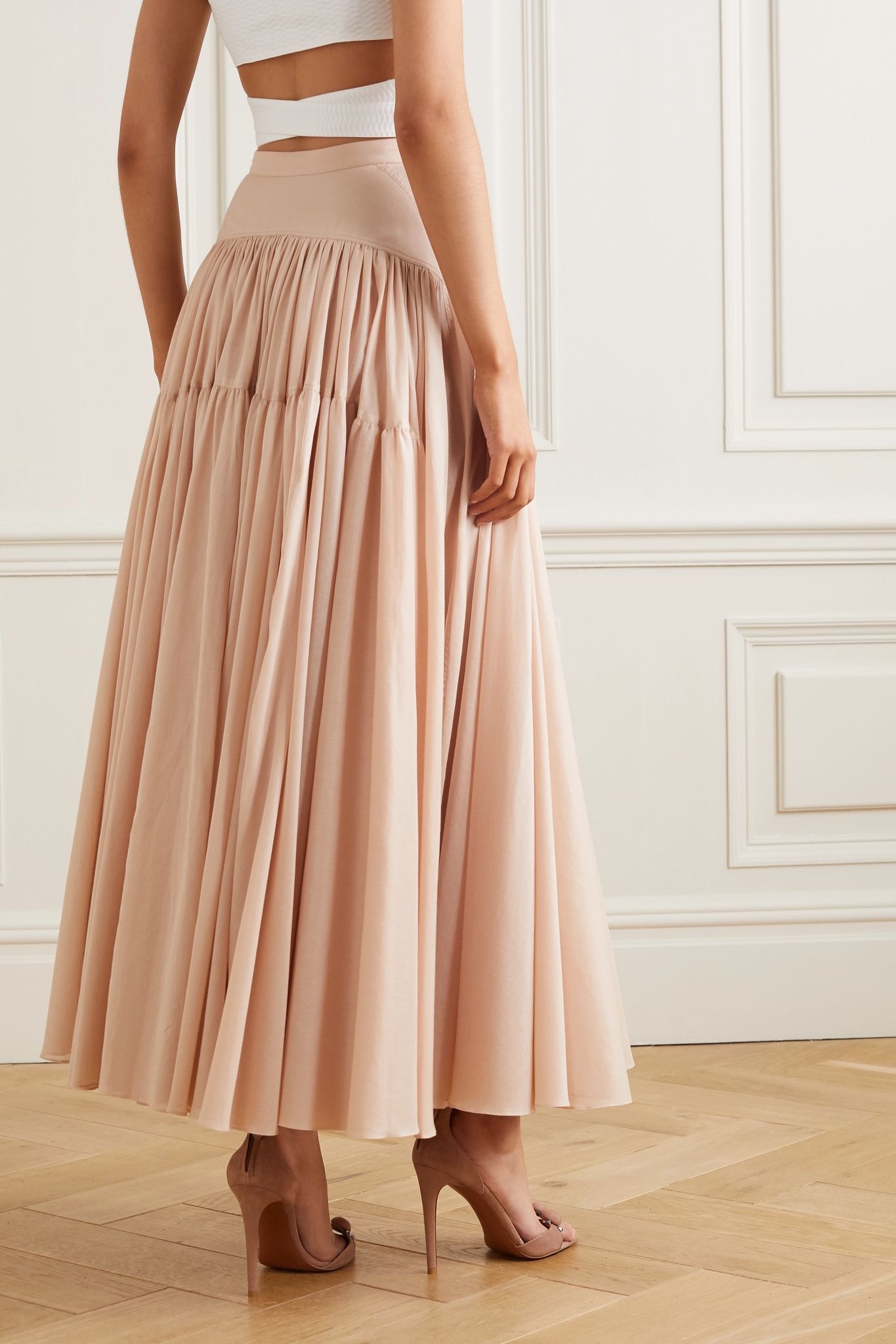 Pleated cotton-voile maxi skirt - 4