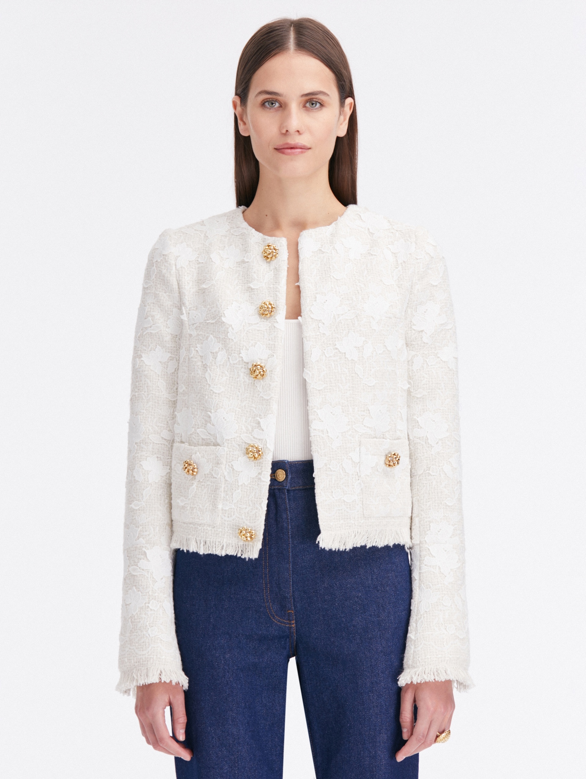 GARDENIA EMBROIDERED TWEED JACKET - 1