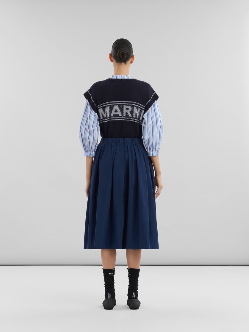 BLUE ORGANIC POPLIN ELASTICATED MIDI SKIRT - 3