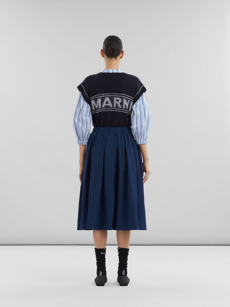 BLUE ORGANIC POPLIN ELASTICATED MIDI SKIRT 3