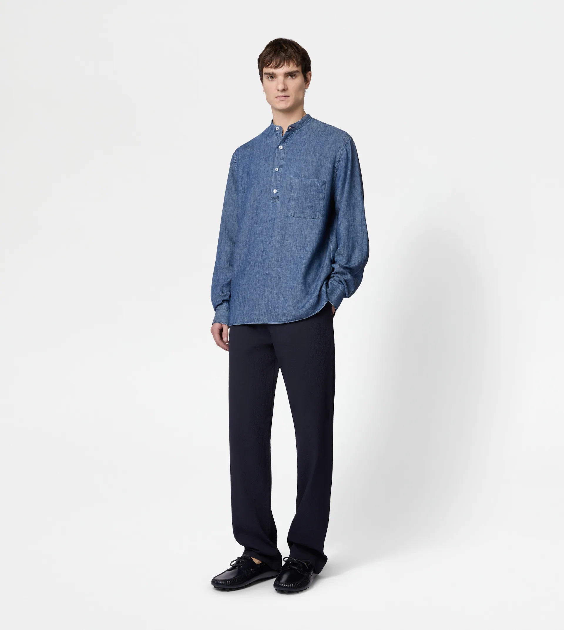 LINEN BLEND POLO SHIRT - BLUE - 2