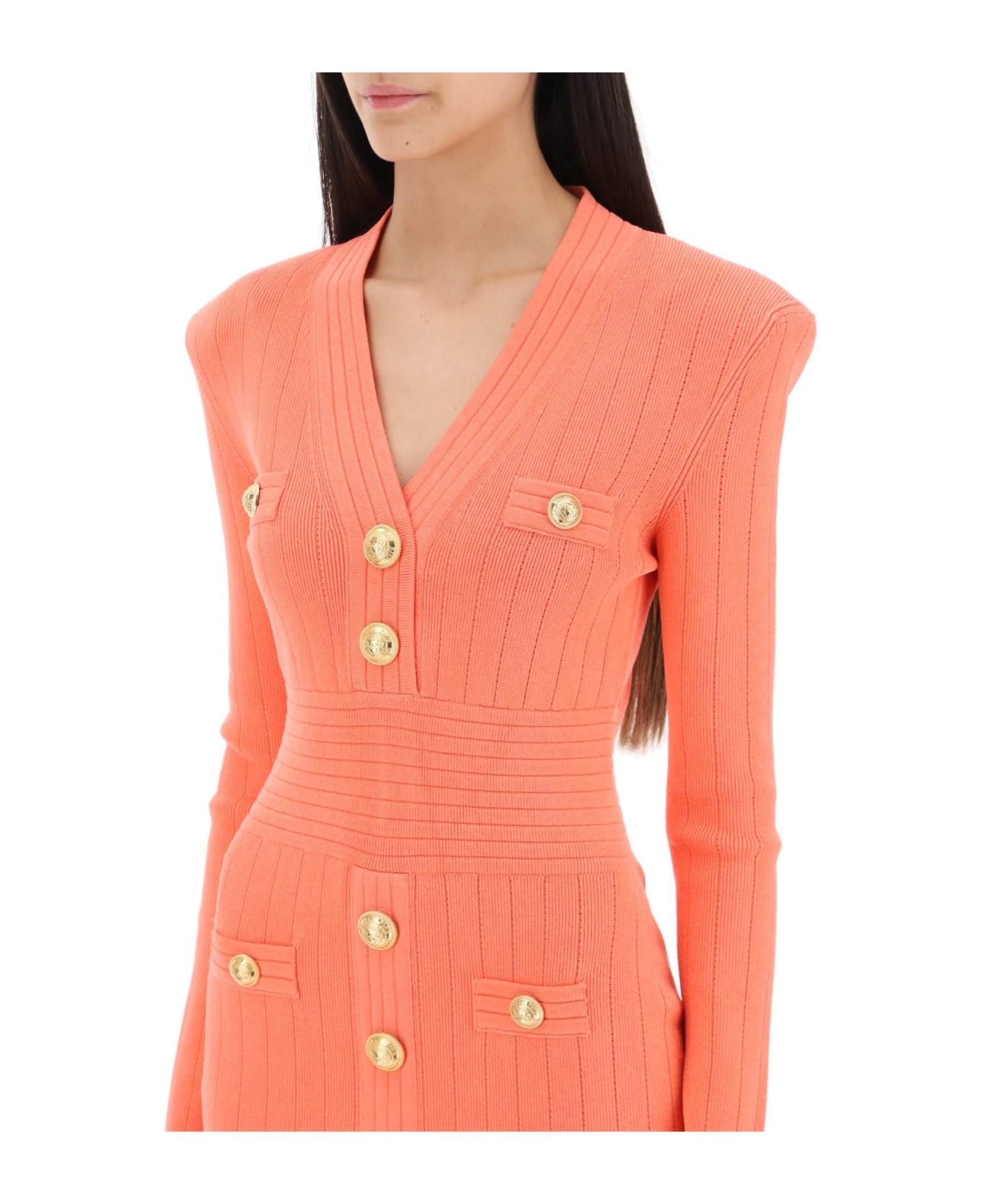 Knit Minidress With Embossed Buttons - 4