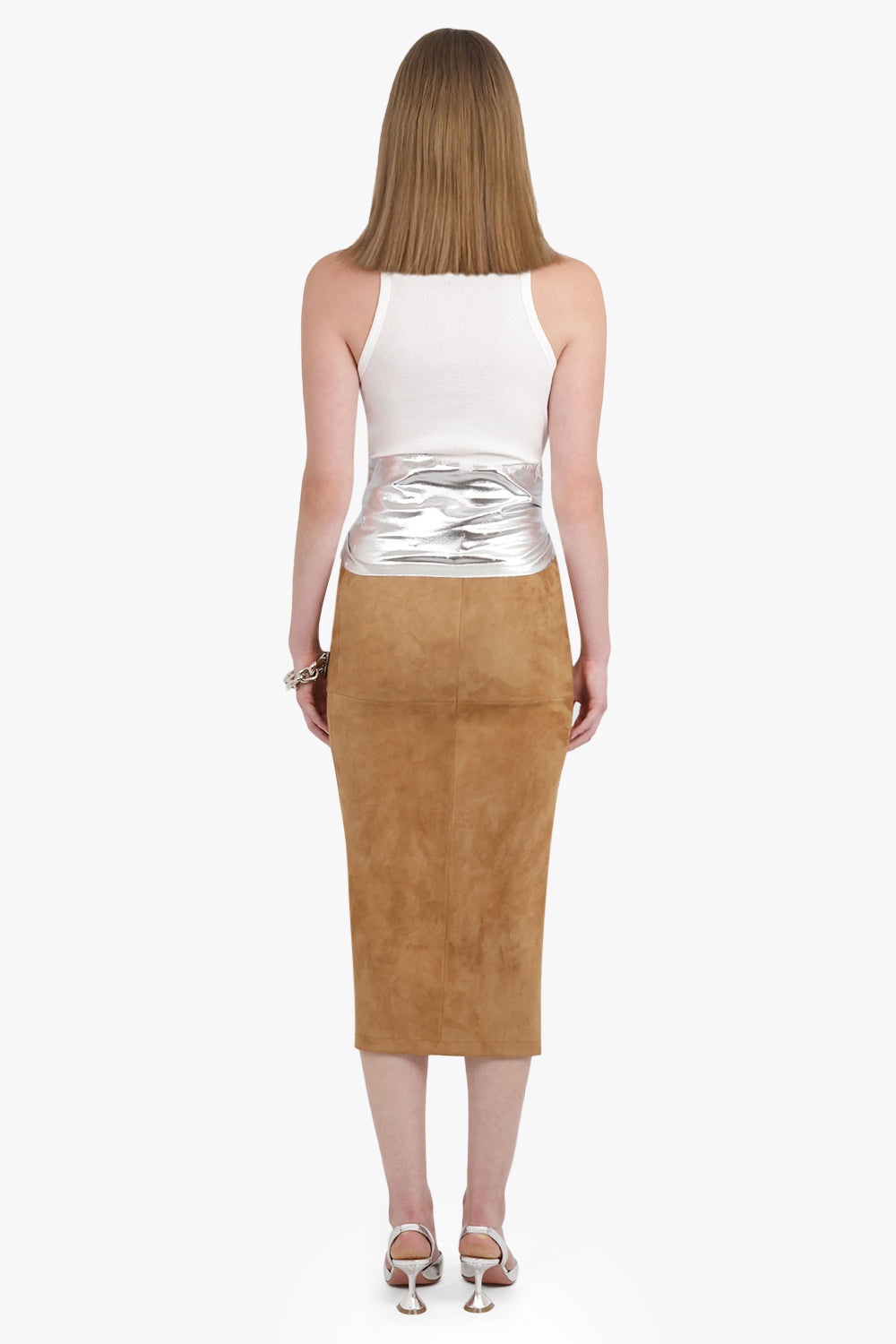 ASYMMETRIC TANK TOP WITH FOIL DETAIL | WHITE/SILVER - 5