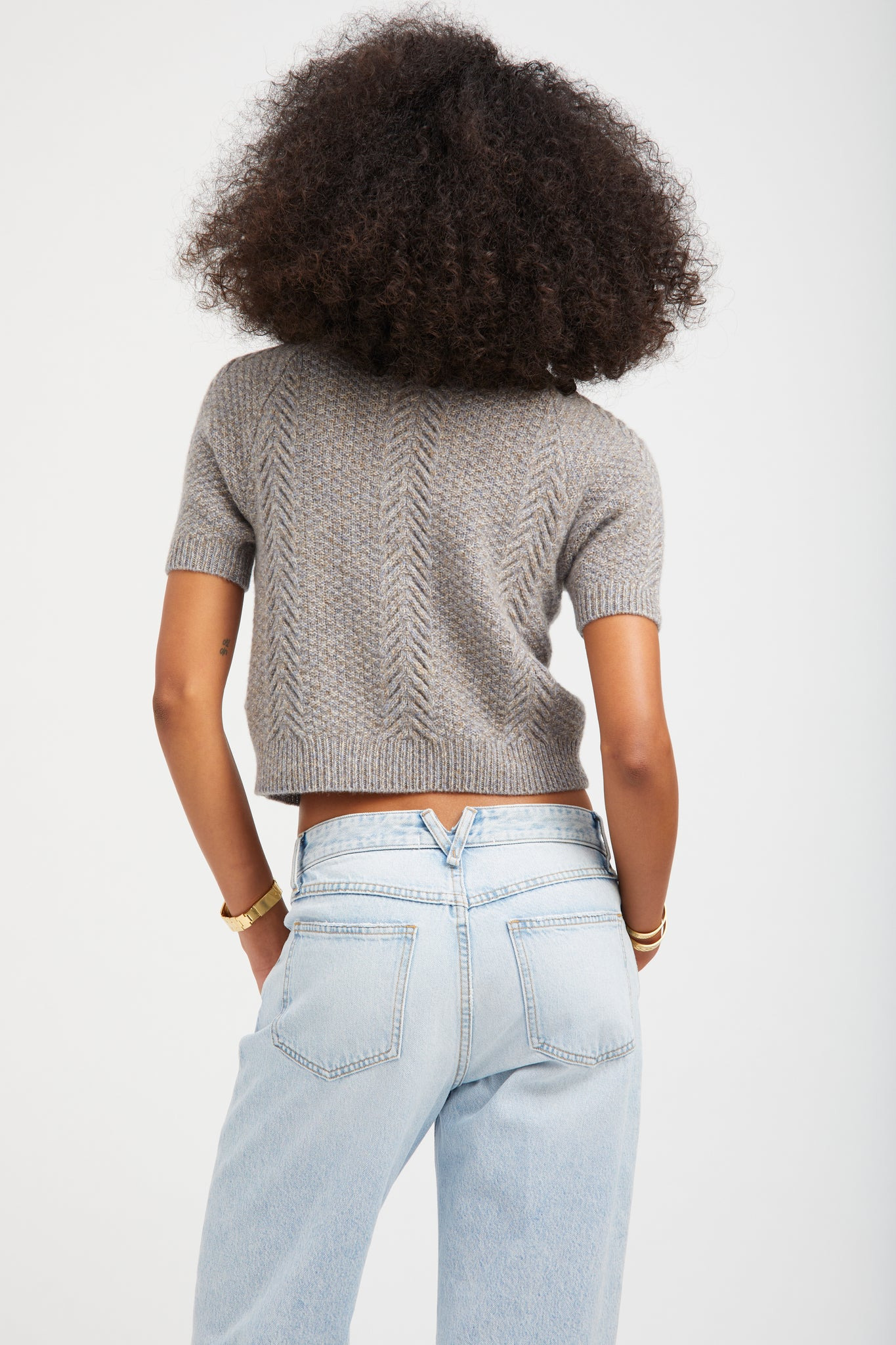 HEATHER GREY CASHMERE CABLE KNIT RAGLAN SWEATER - 5