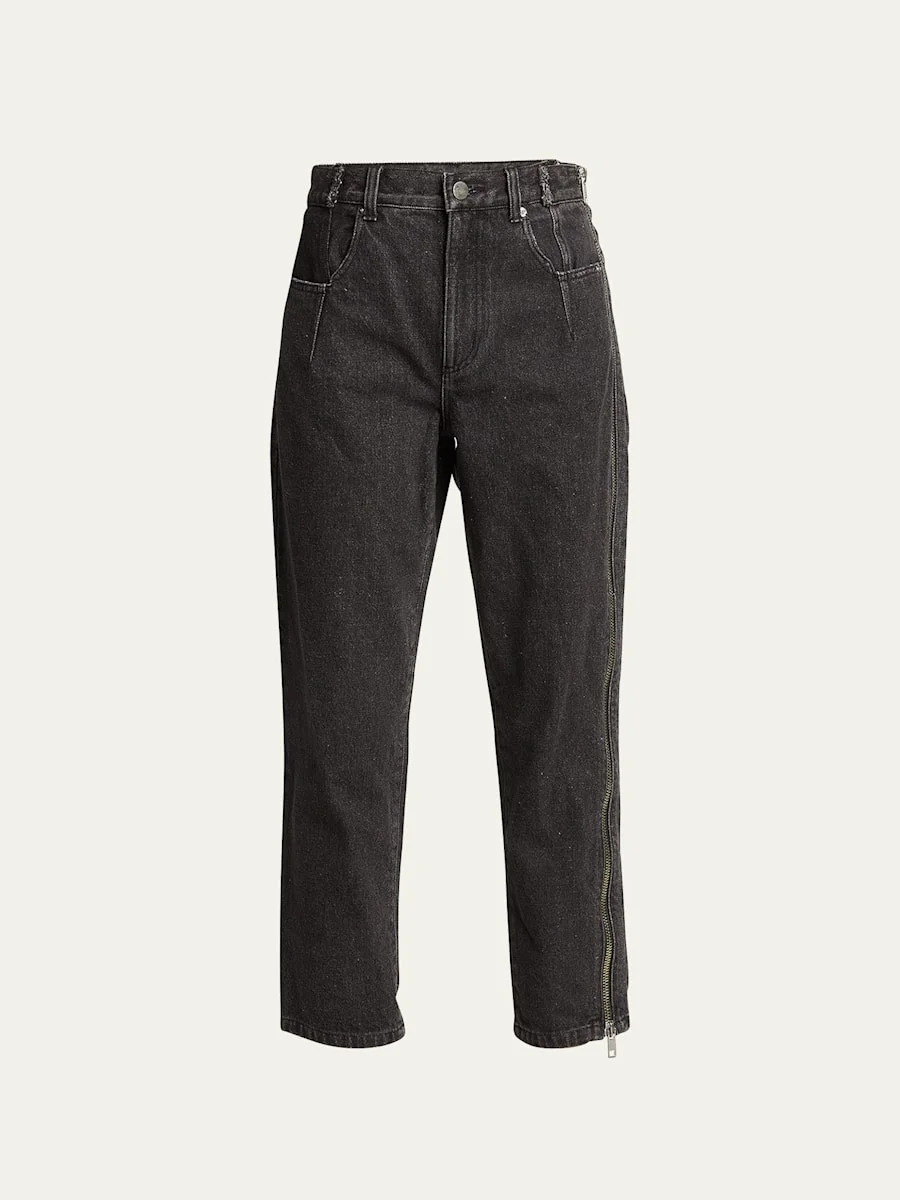 Straight-Leg Cropped Jeans with Side Zipper Detail - 1