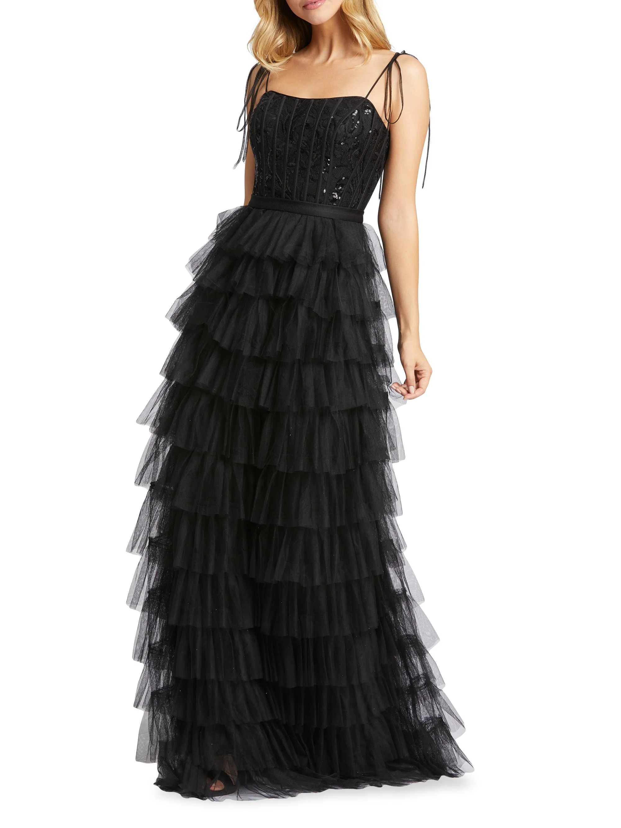 Women's Ieena Tiered Tulle & Sequin Gown - Black - 1