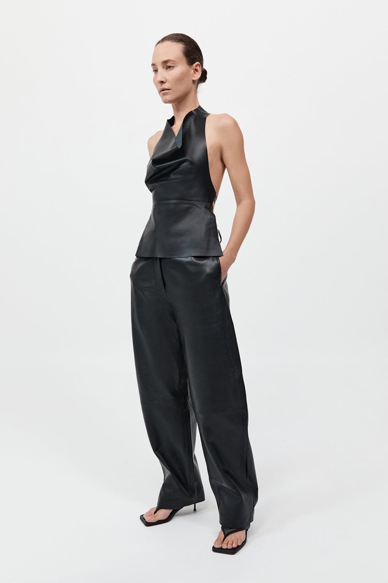 Leather Tie Top - Black - 4
