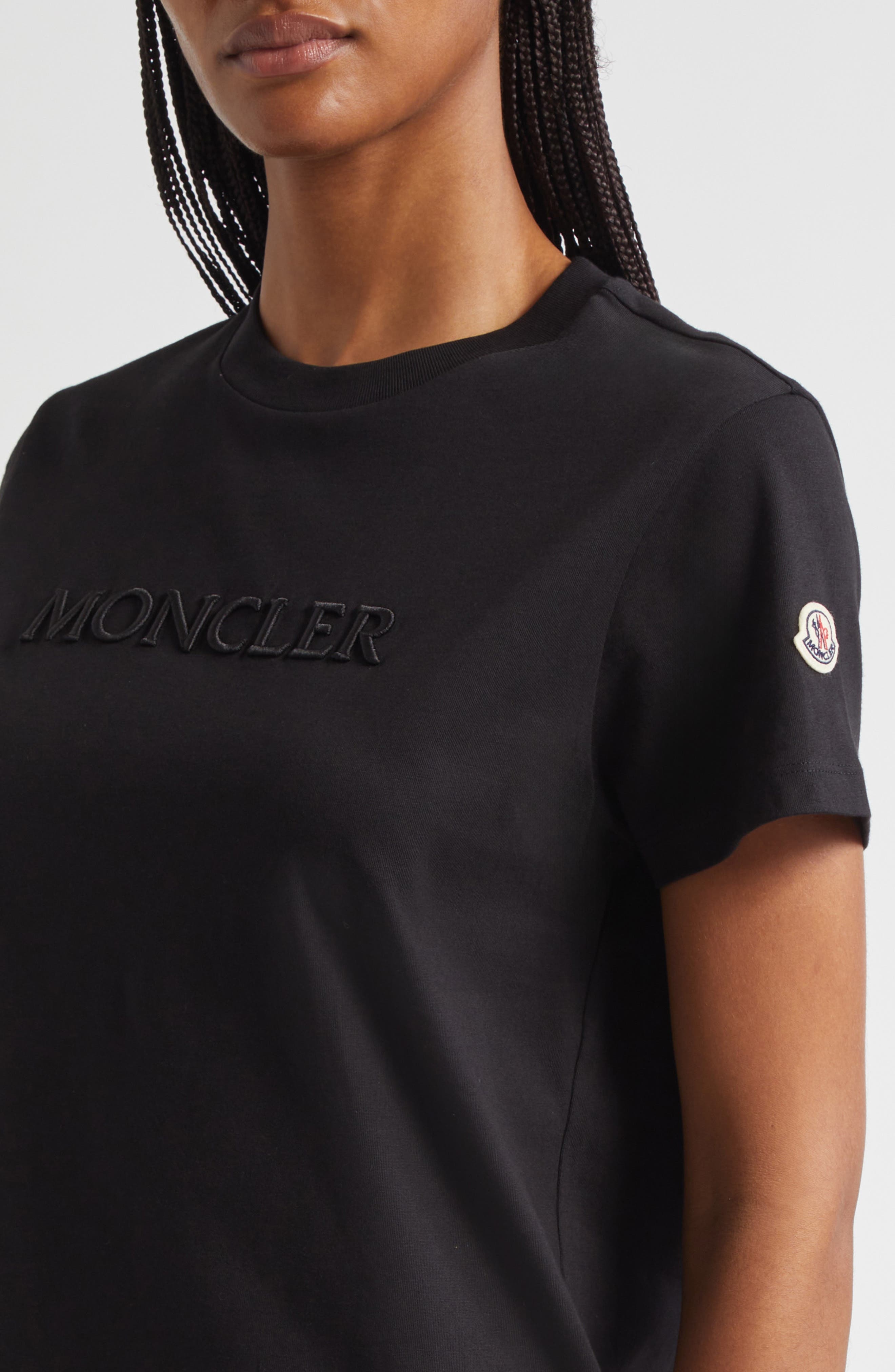 Moncler Logo Embroidered Cotton T-Shirt in Black at Nordstrom - 4