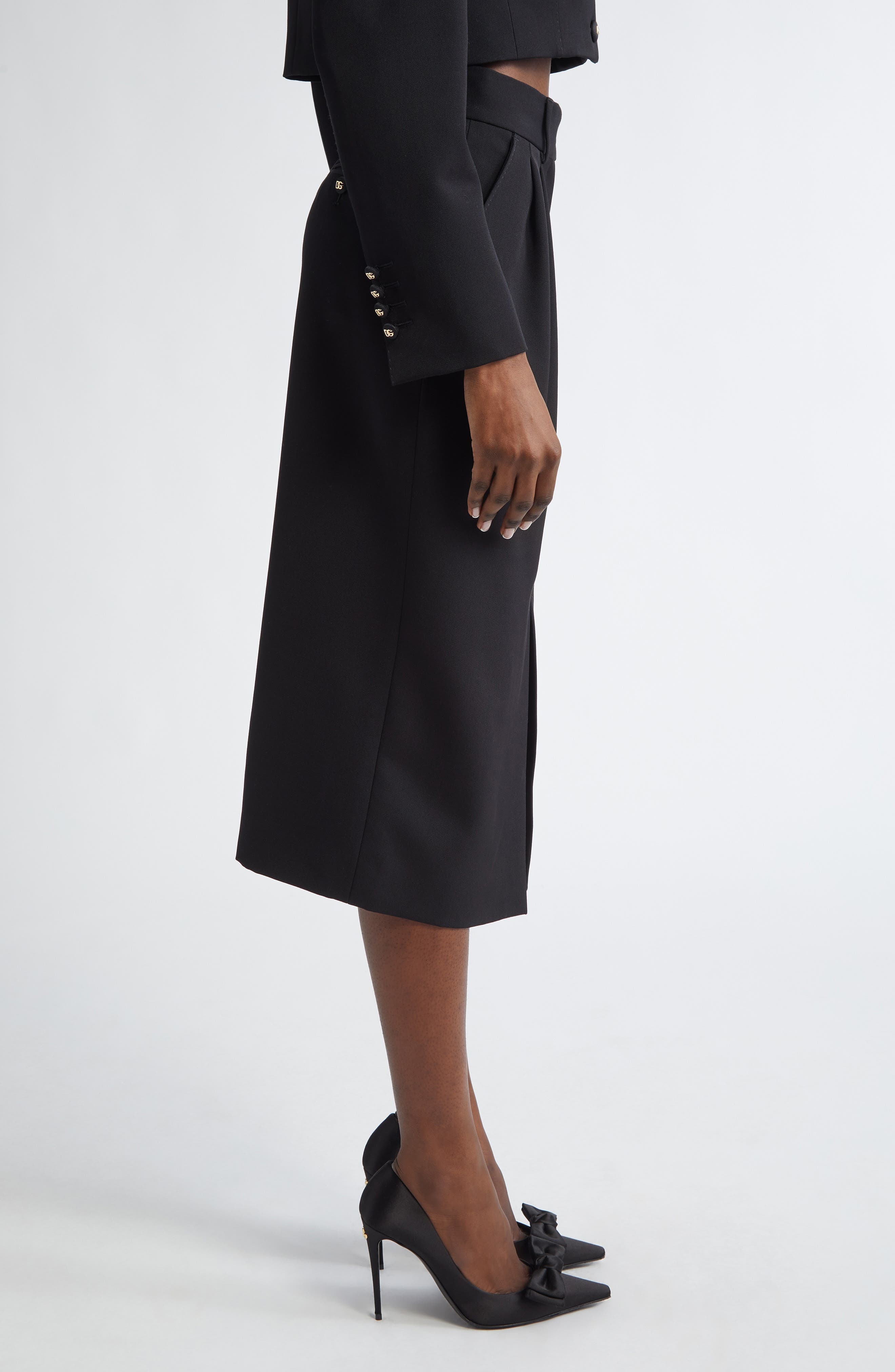 Dolce&Gabbana Pleated Virgin Wool Pencil Skirt in N0000 Nero at Nordstrom - 4