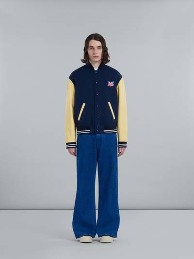 Marni BLUE CAVALRY WOOL VARSITY JACKET WITH LEATHER SLEEVES outlook