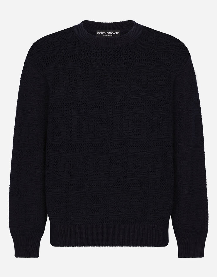 Cotton jacquard sweater with all-over jacquard DG - 1