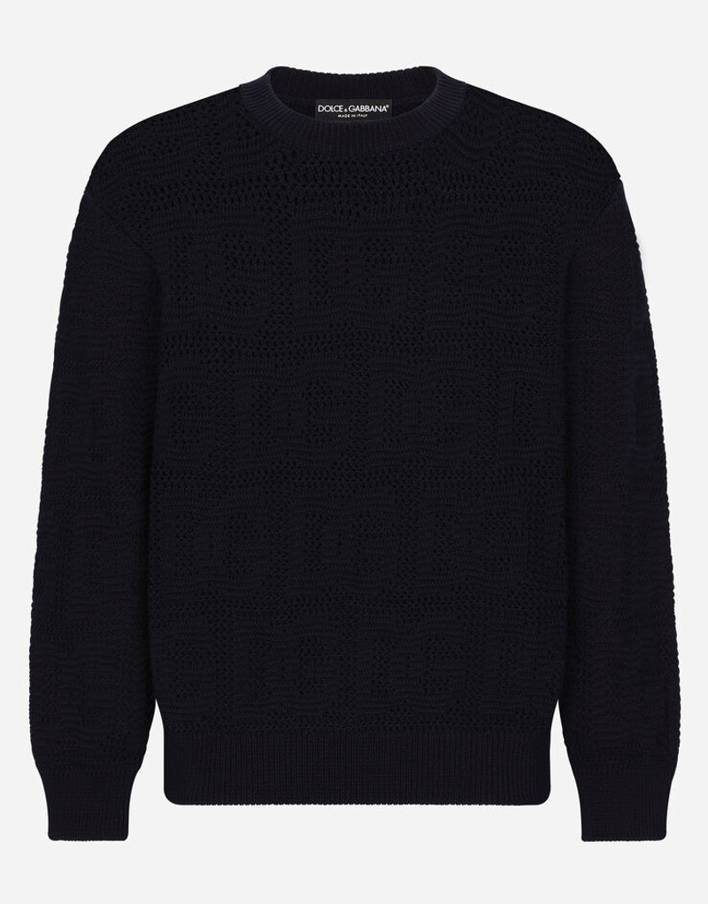 Cotton jacquard sweater with all-over jacquard DG - 1