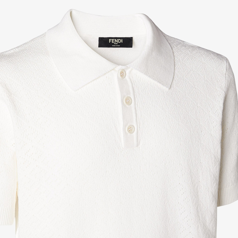 Polo shirt White cotton and viscose tricot polo shirt 3