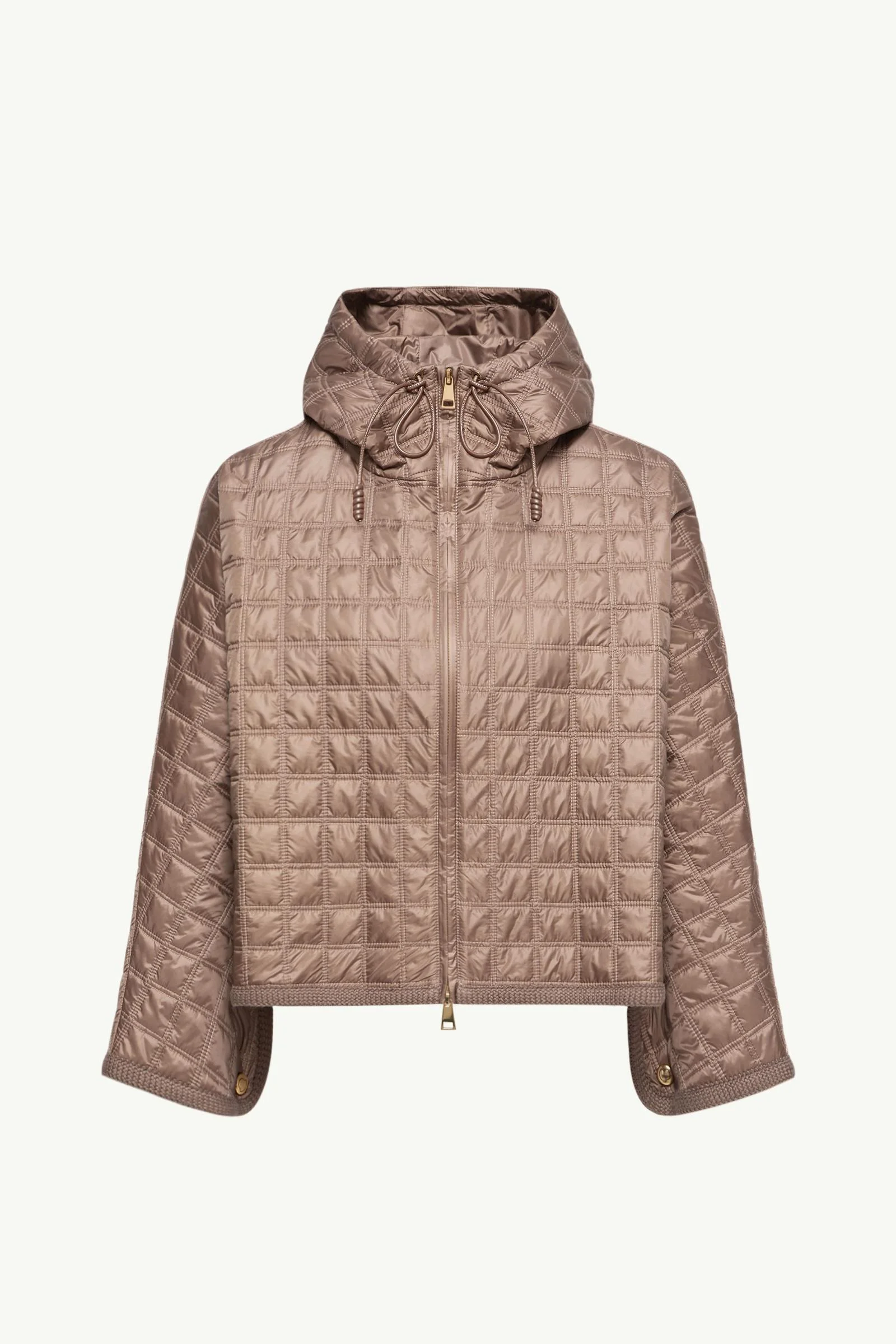 Hooded Square-Quilted Padded Cape - 1