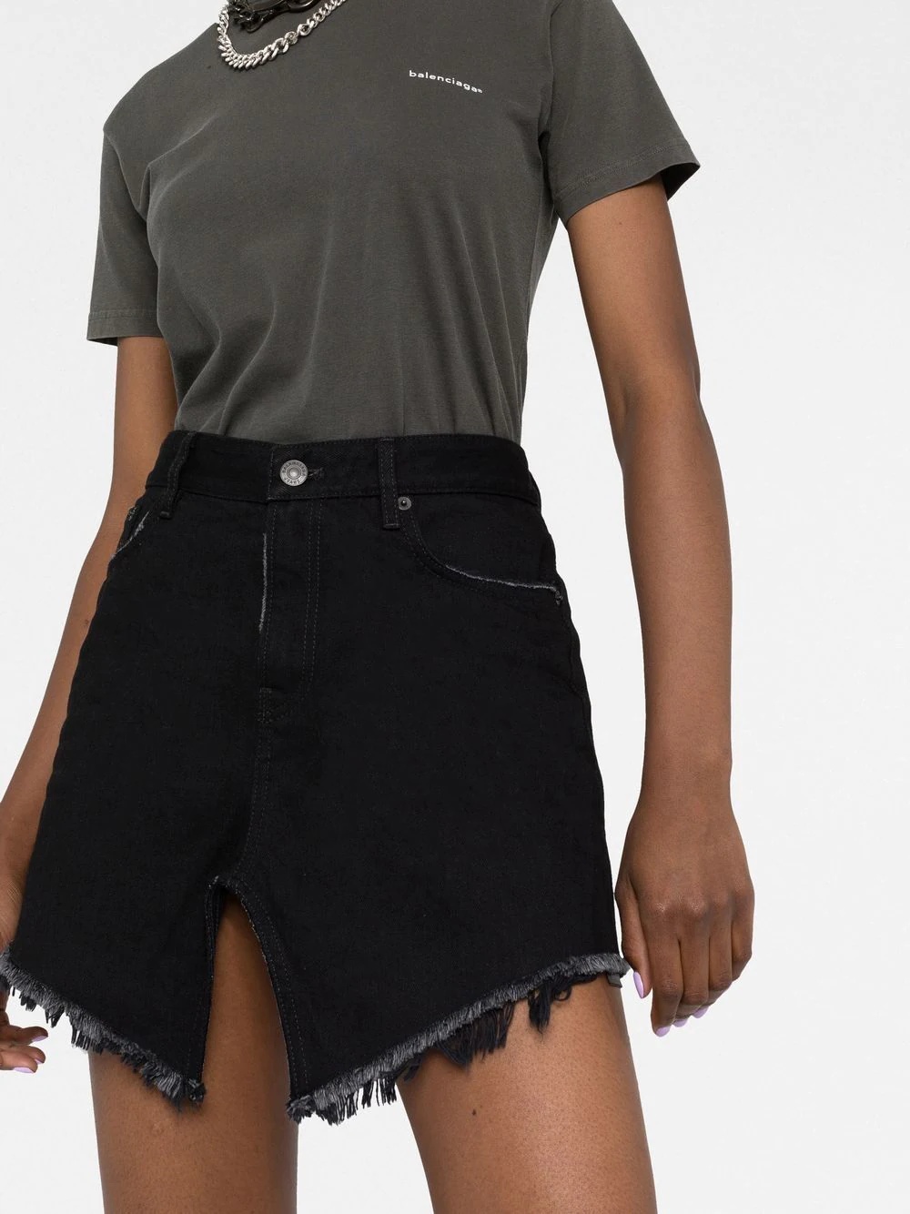 cut-up denim mini skirt - 5