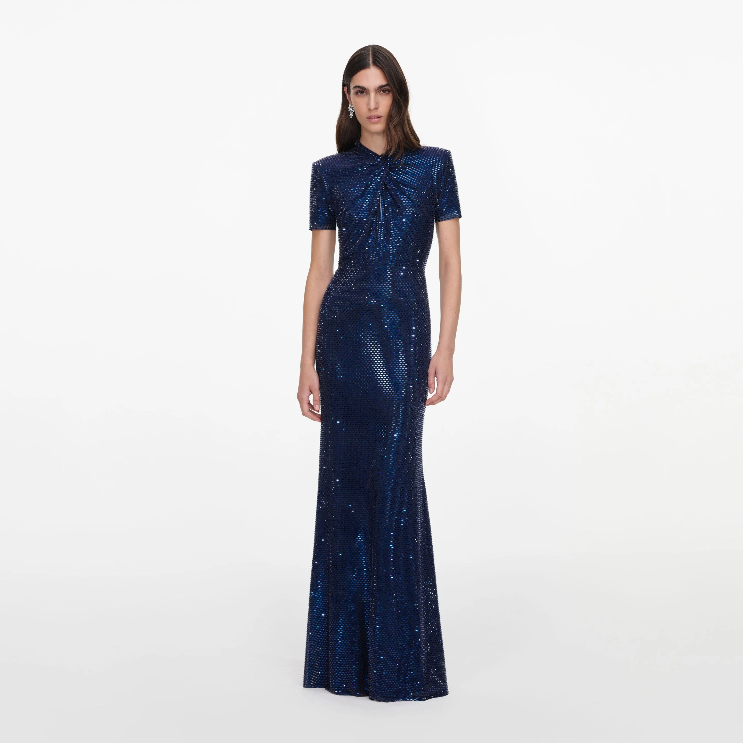 Navy Rhinestone Mesh Twist Maxi Dress - 1