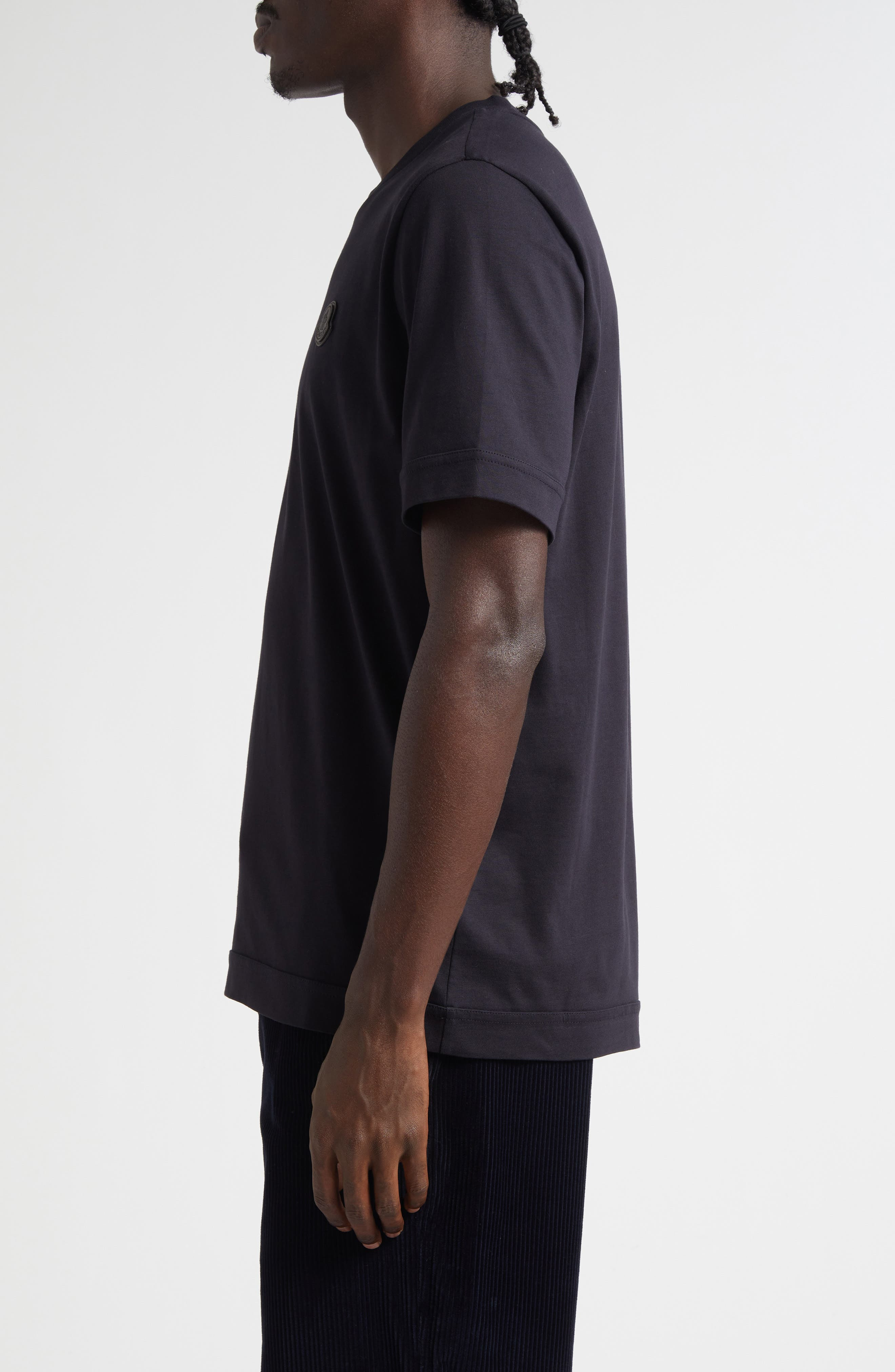 Moncler Leather Logo Patch Cotton T-Shirt in Dark Navy Blue at Nordstrom - 3