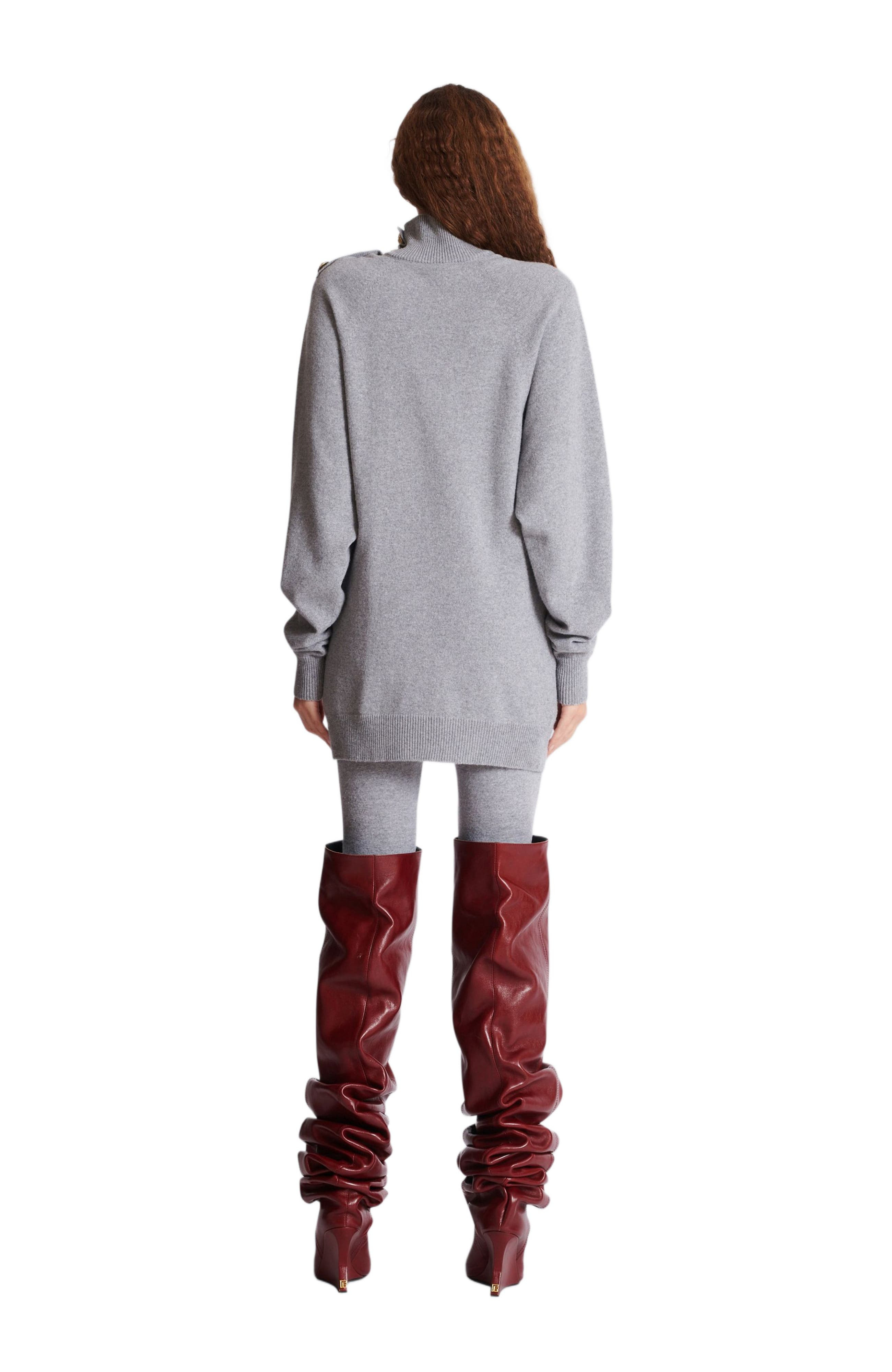 Balmain Short Cashmere Jumper Dress in Grey at Nordstrom - 3