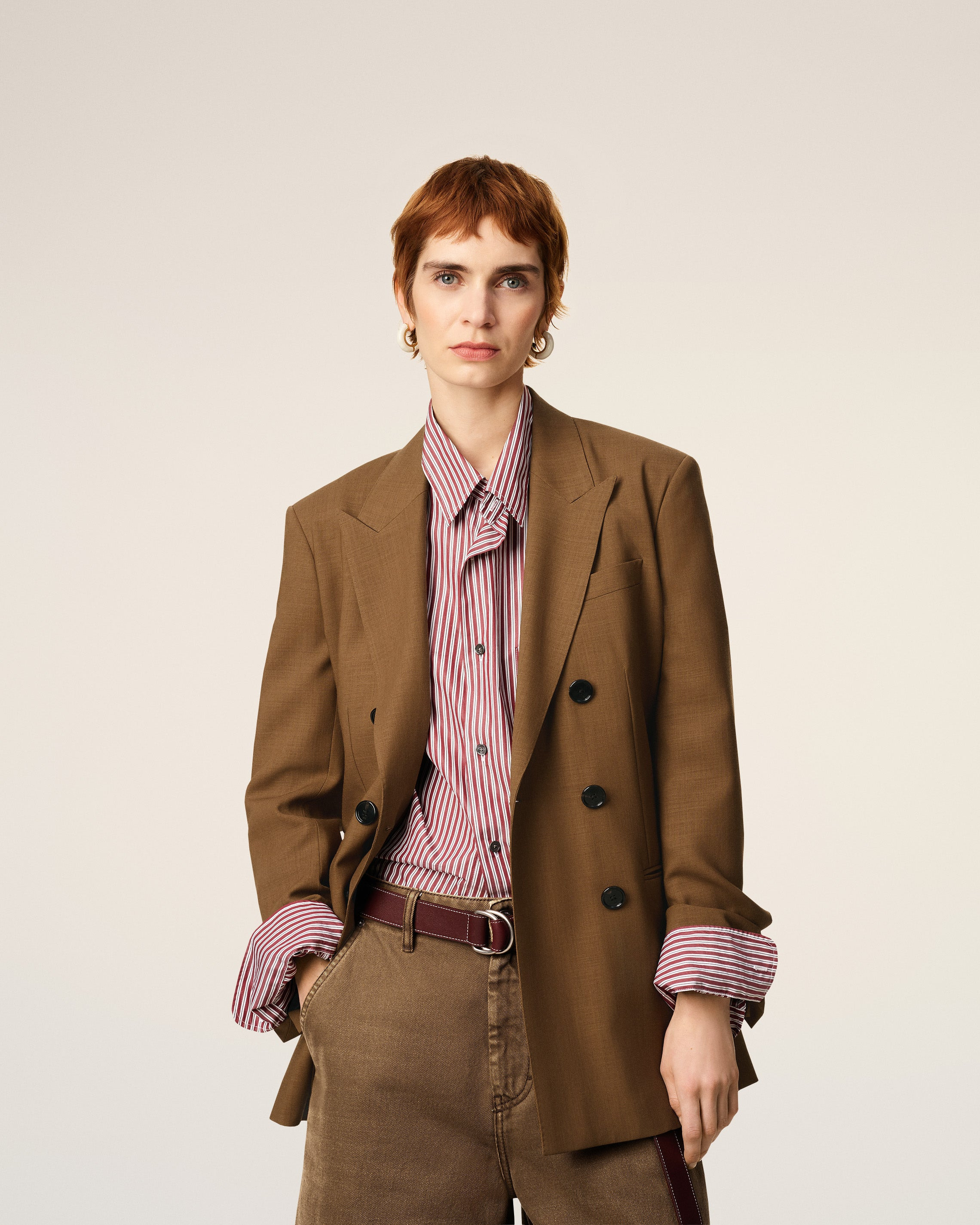 BROWN WOOL DOUBLE BREASTED JACKET - 3