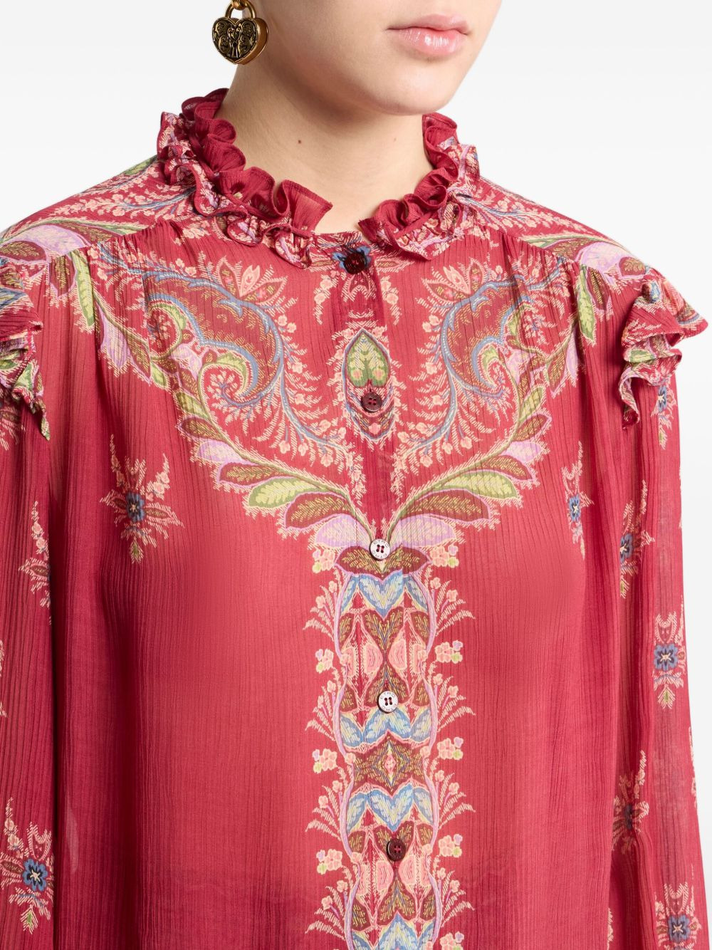 ruffled paisley-print blouse - 4