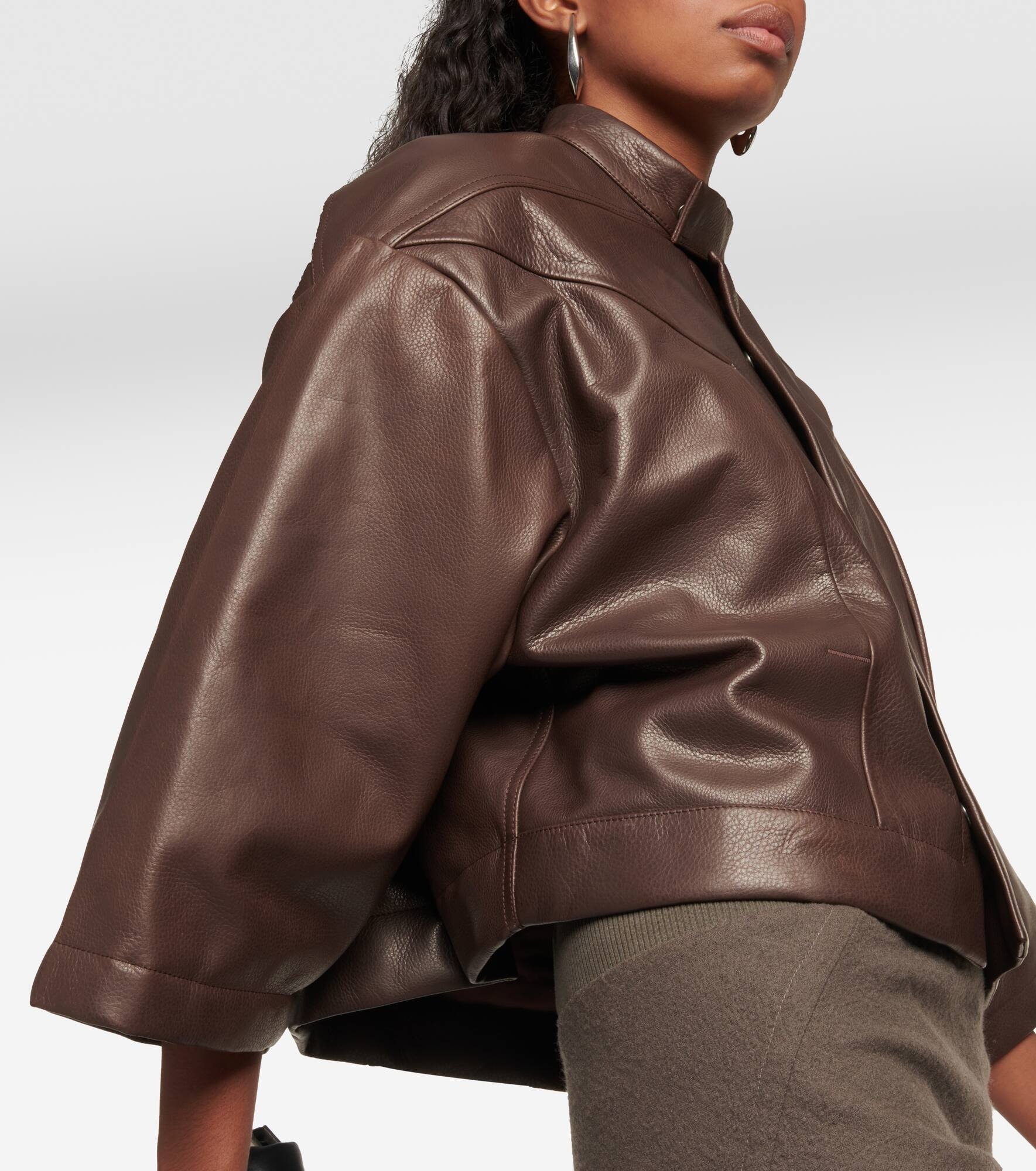 Cropped leather jacket - 5