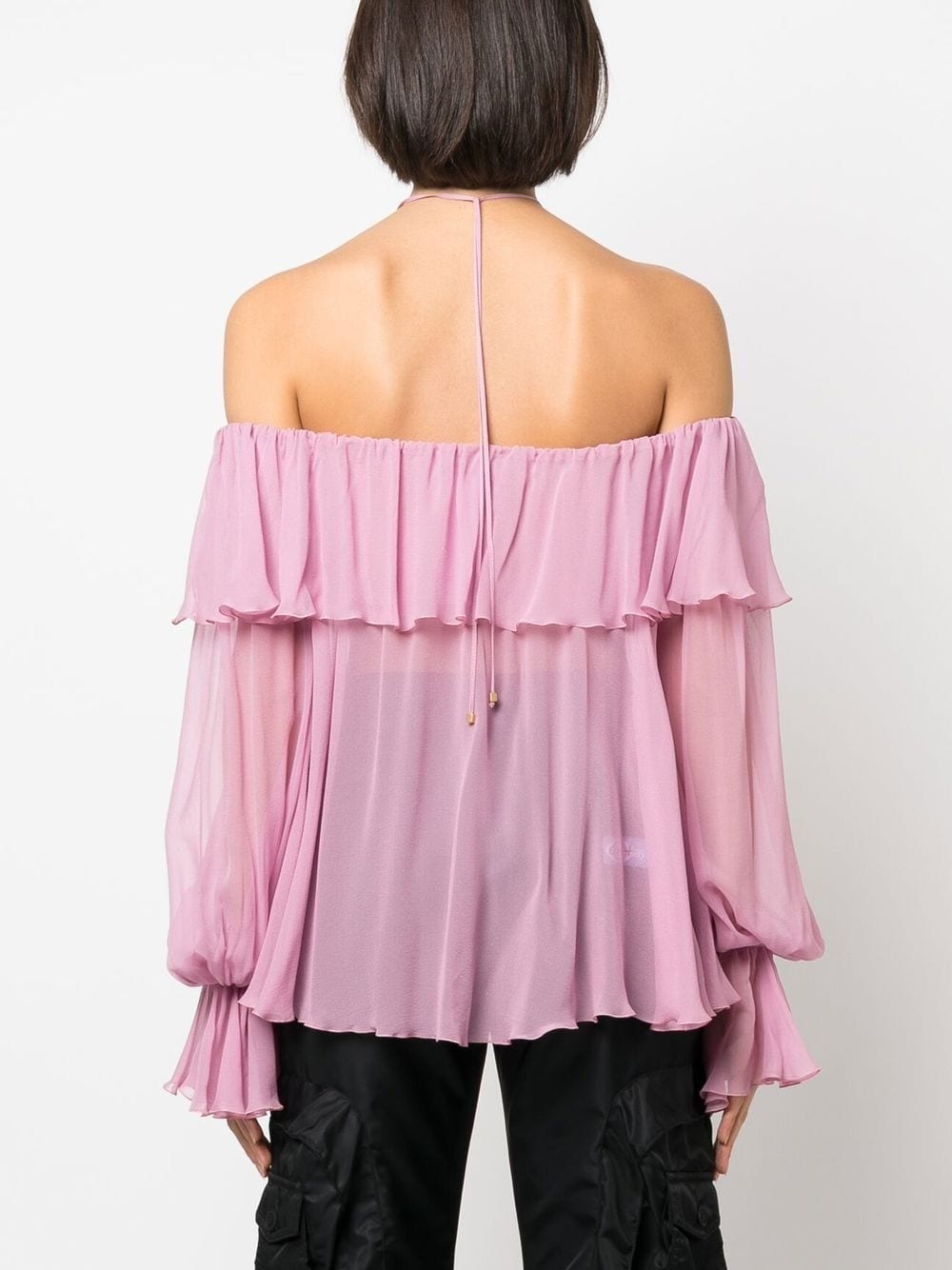 ruffled-trim tie-fastening blouse - 4