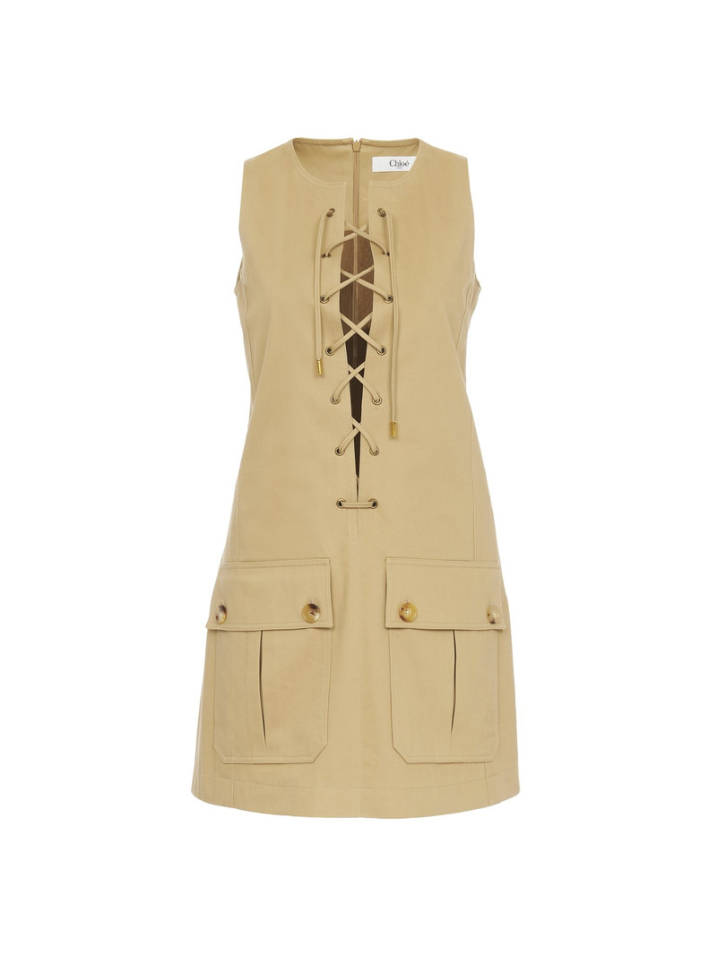 LACE-UP PINAFORE DRESS IN COTTON SATIN - 1