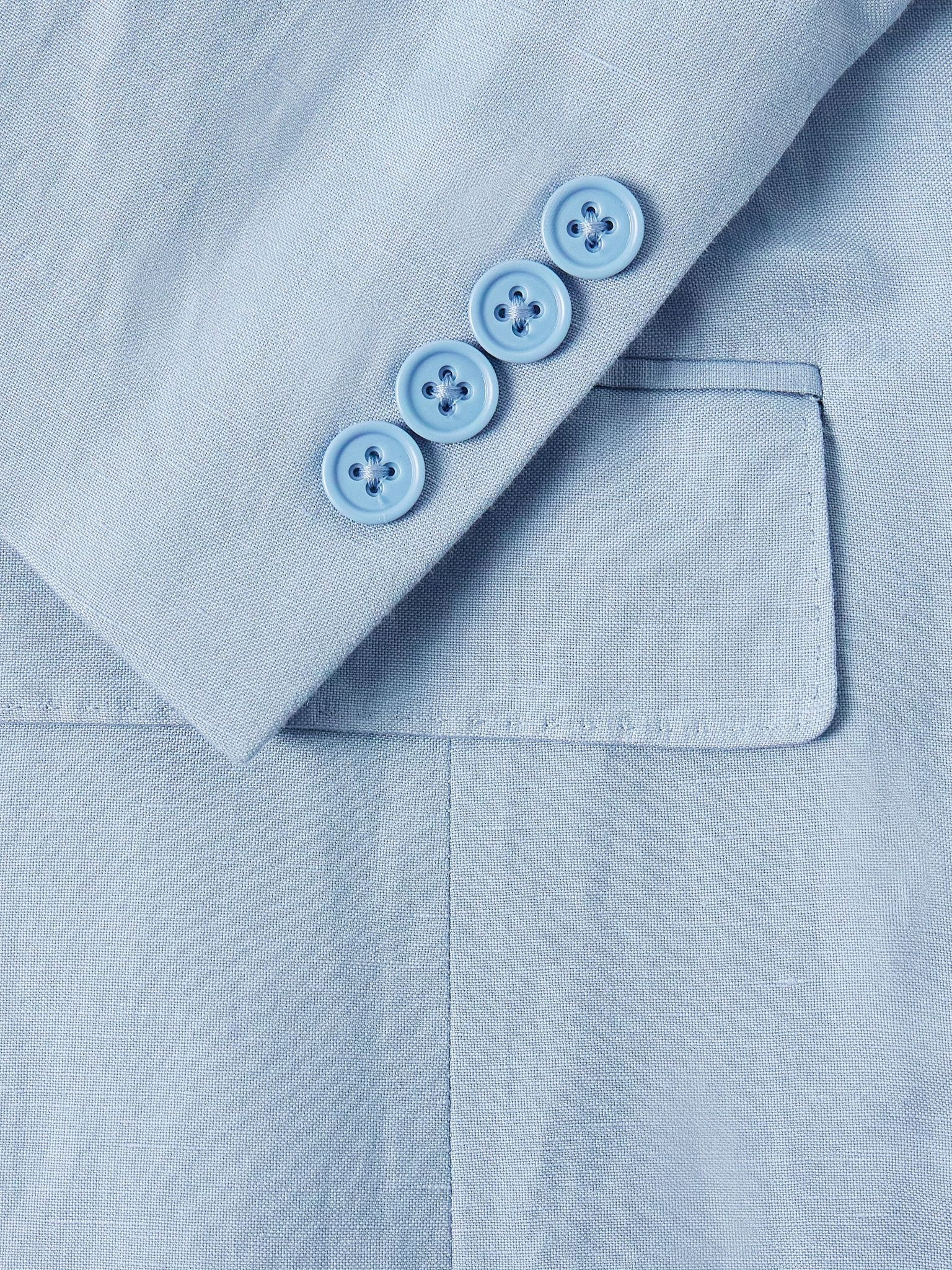 Slim-Fit Silk and Linen-Blend Suit Jacket Blue - 4