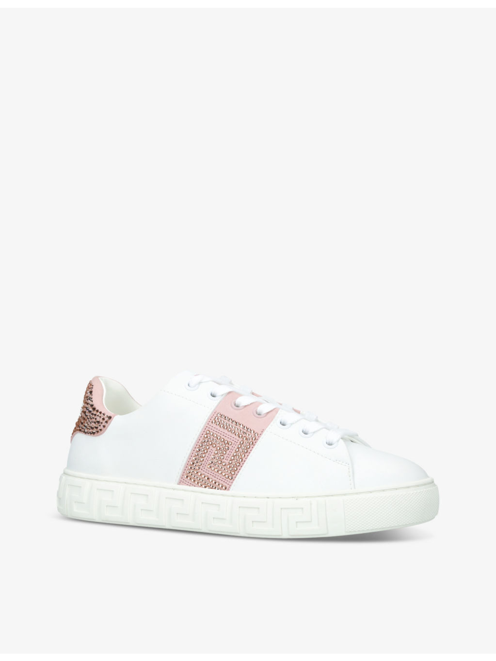 Greca crystal-embellished leather trainers - 3