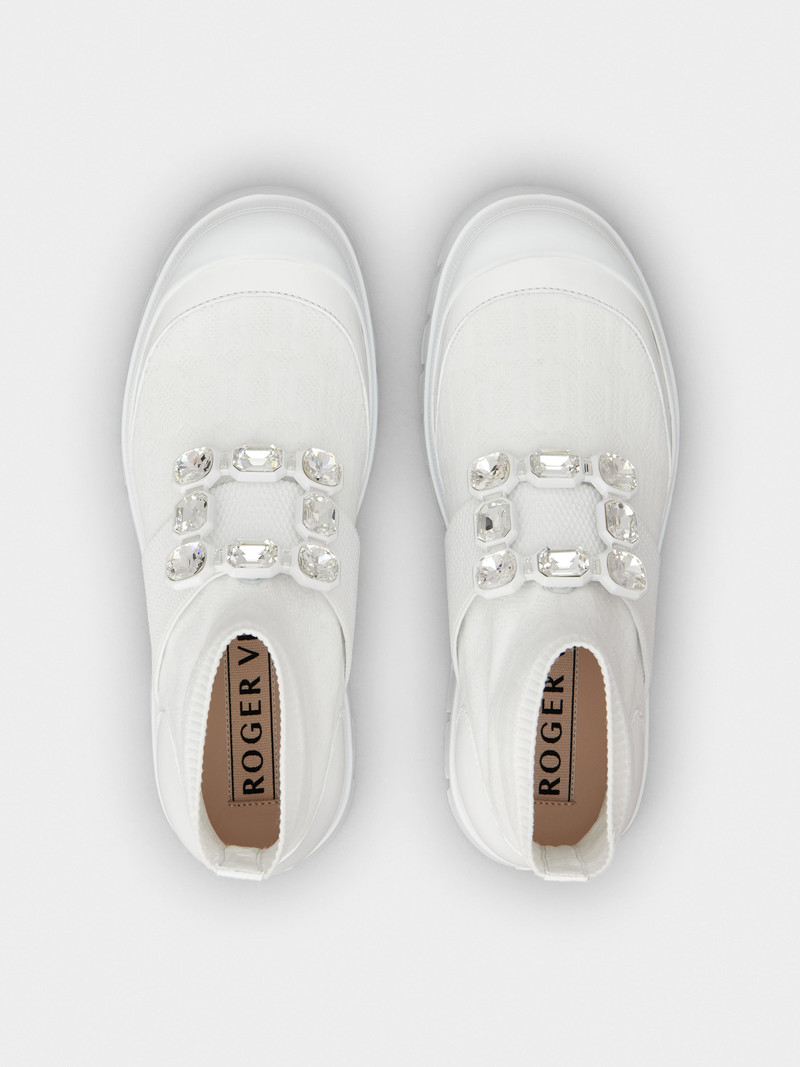 Walky Viv' Rhinestone Buckle Socks Ankle Boots in Fabric 4