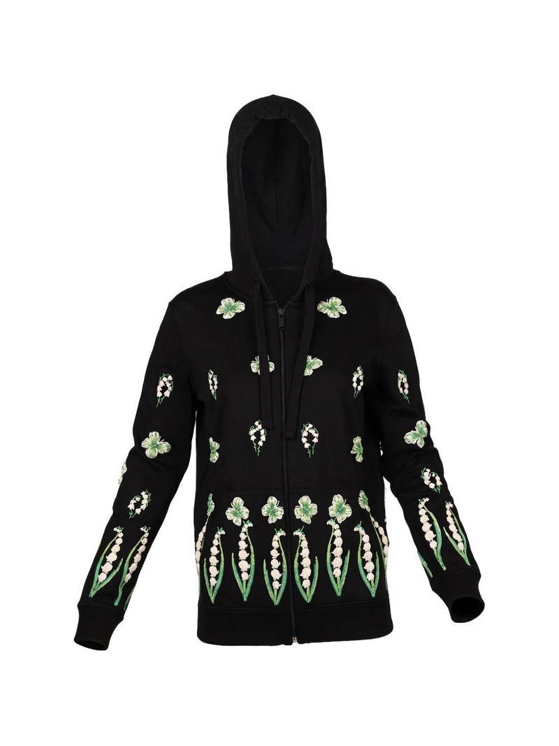 floral-appliqué zip-up hoodie 1