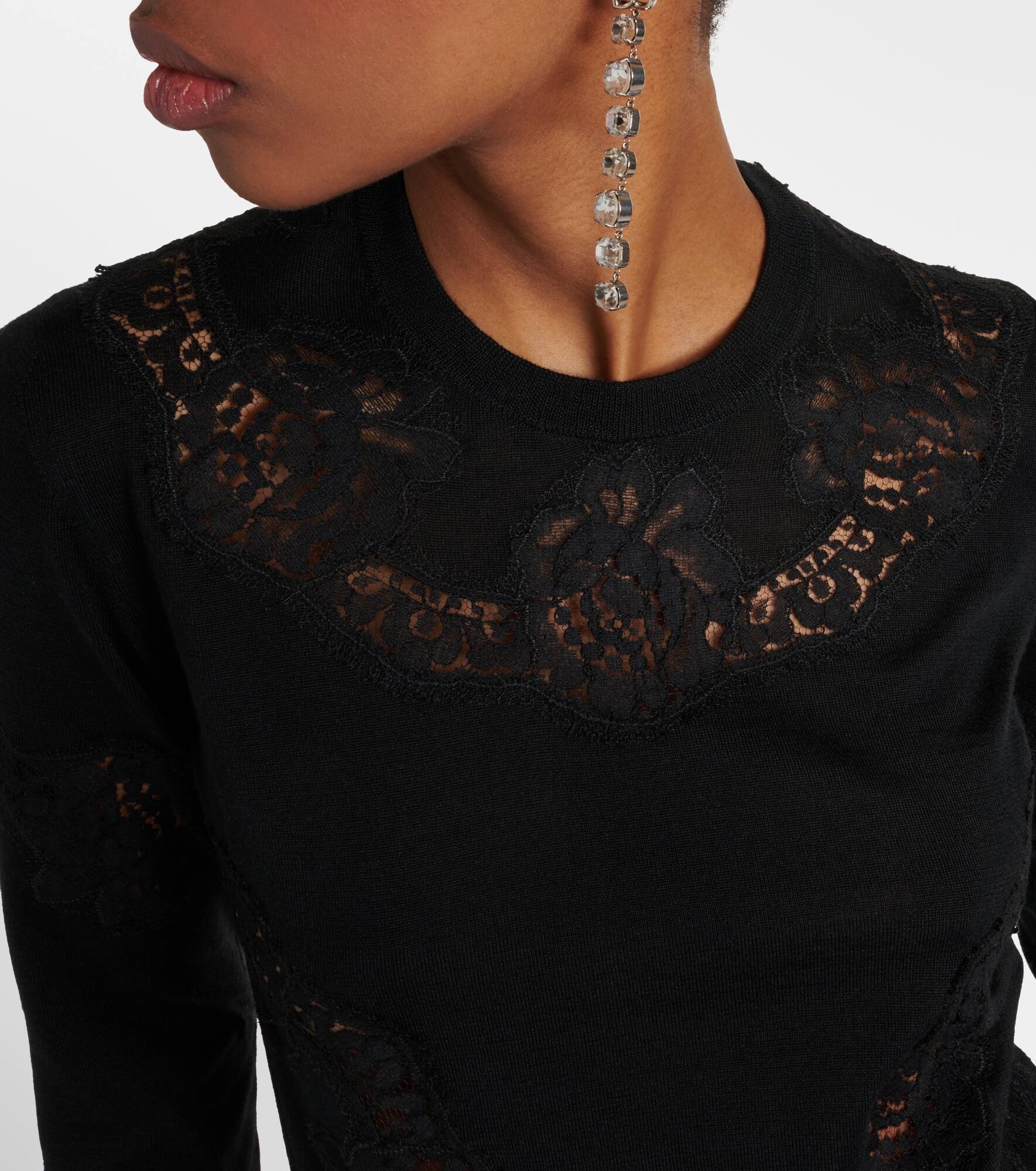 Lace-trimmed cashmere-blend sweater - 4