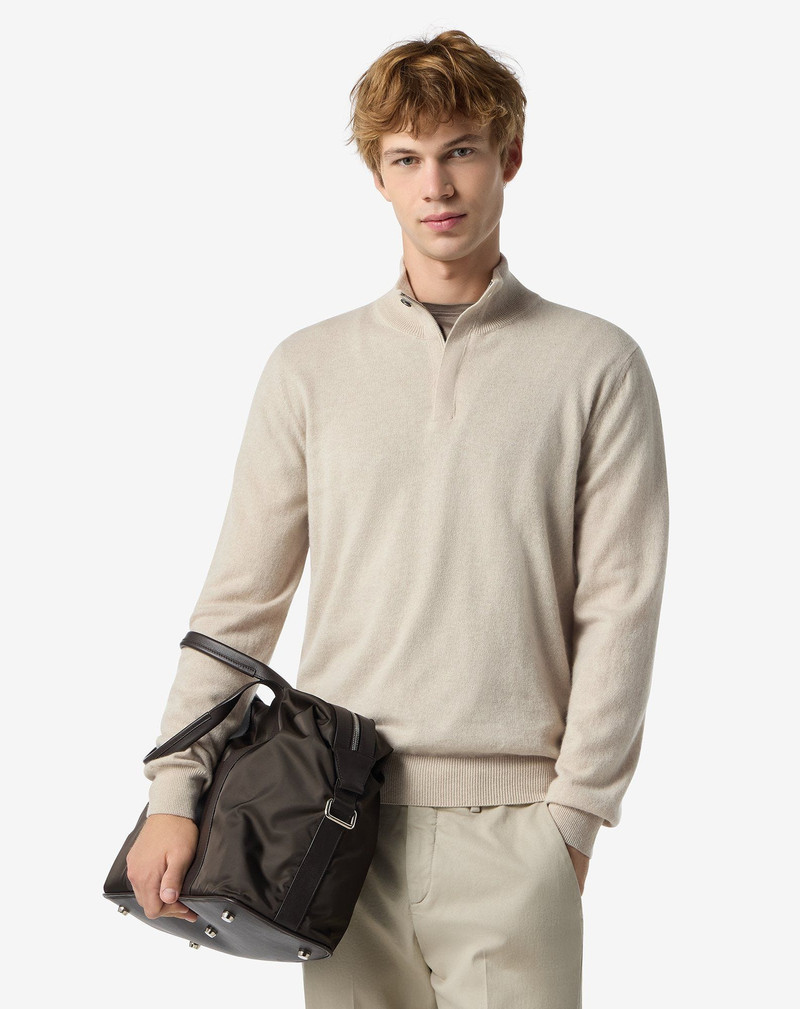CORNELIANI Beige Sublime Cashmere turtleneck with concealed buttons outlook