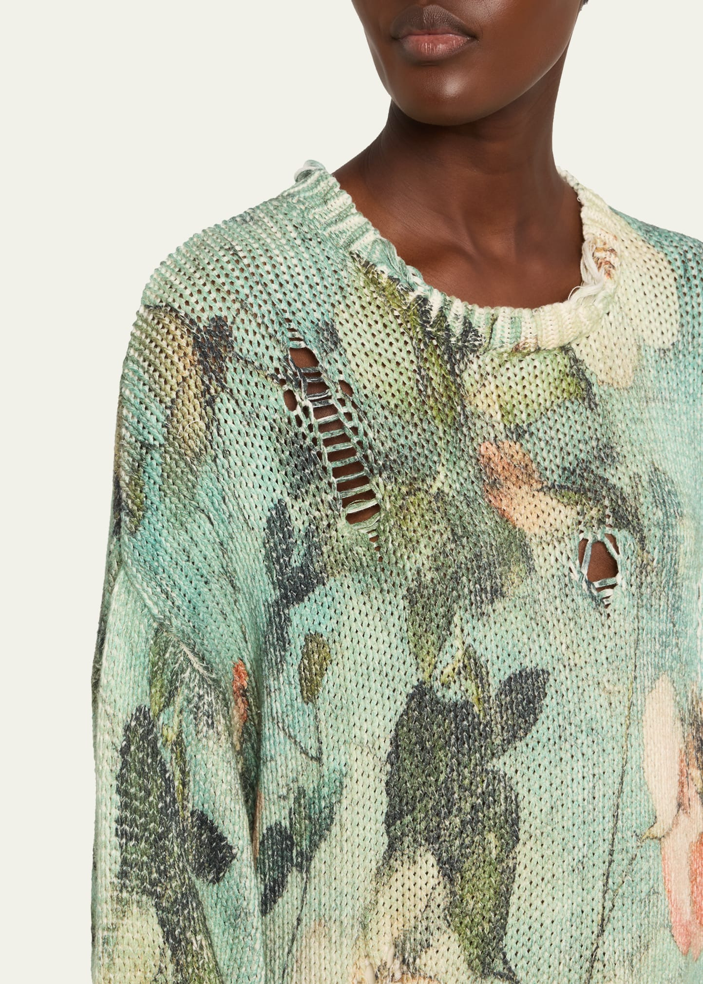 Cashmere Distressed Floral Boyfriend Sweater - 5