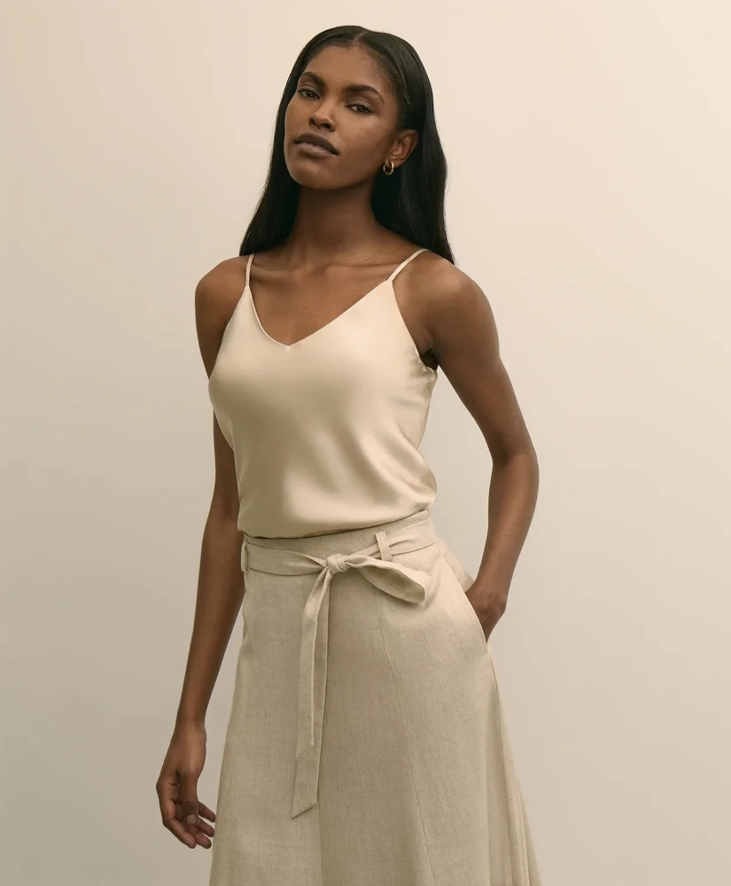 V-Neck Cami in Washable Silk Charmeuse - 1