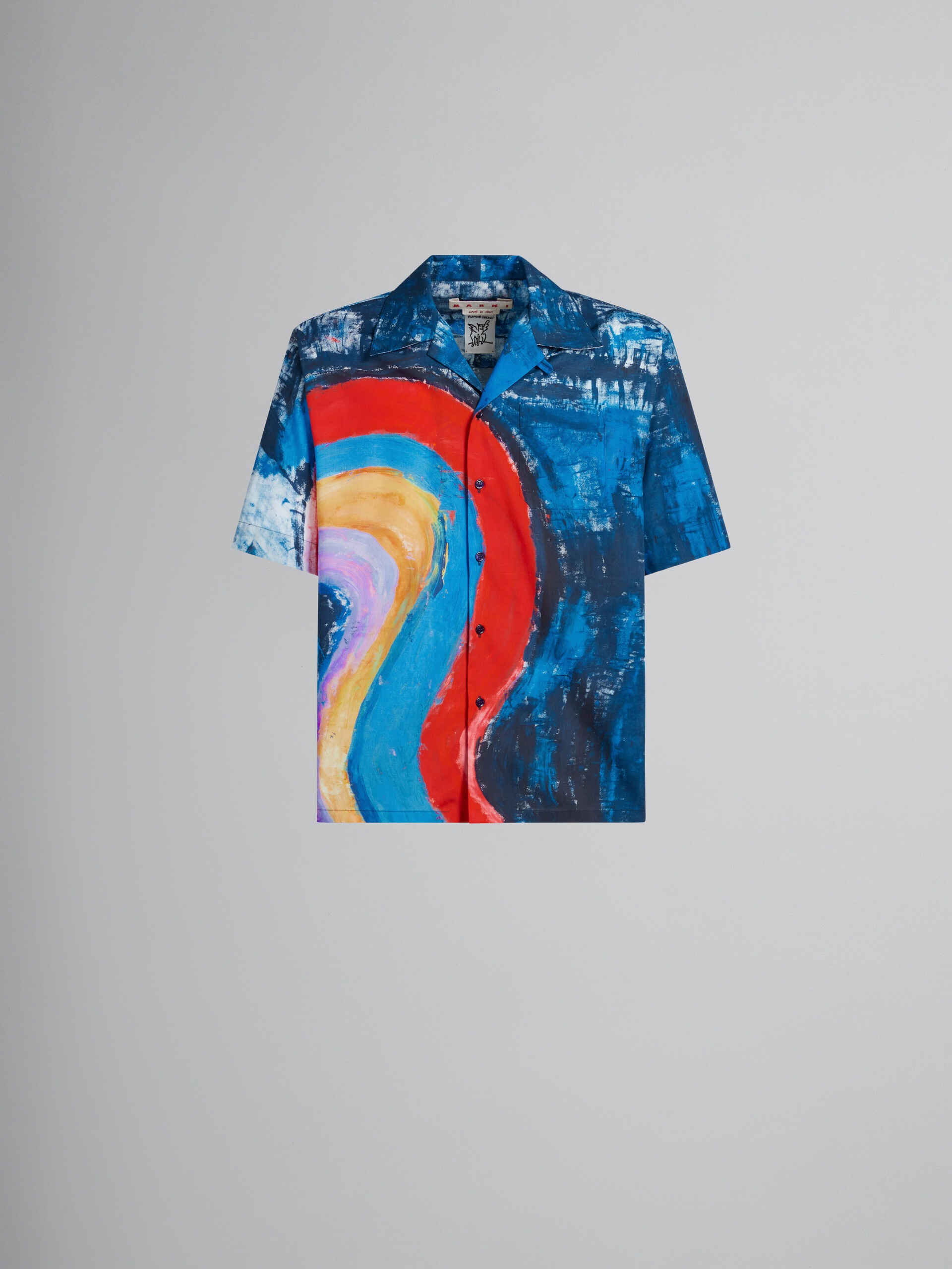 BLUE COTTON BOWLING SHIRT WITH RAINBOW PRINT - 1