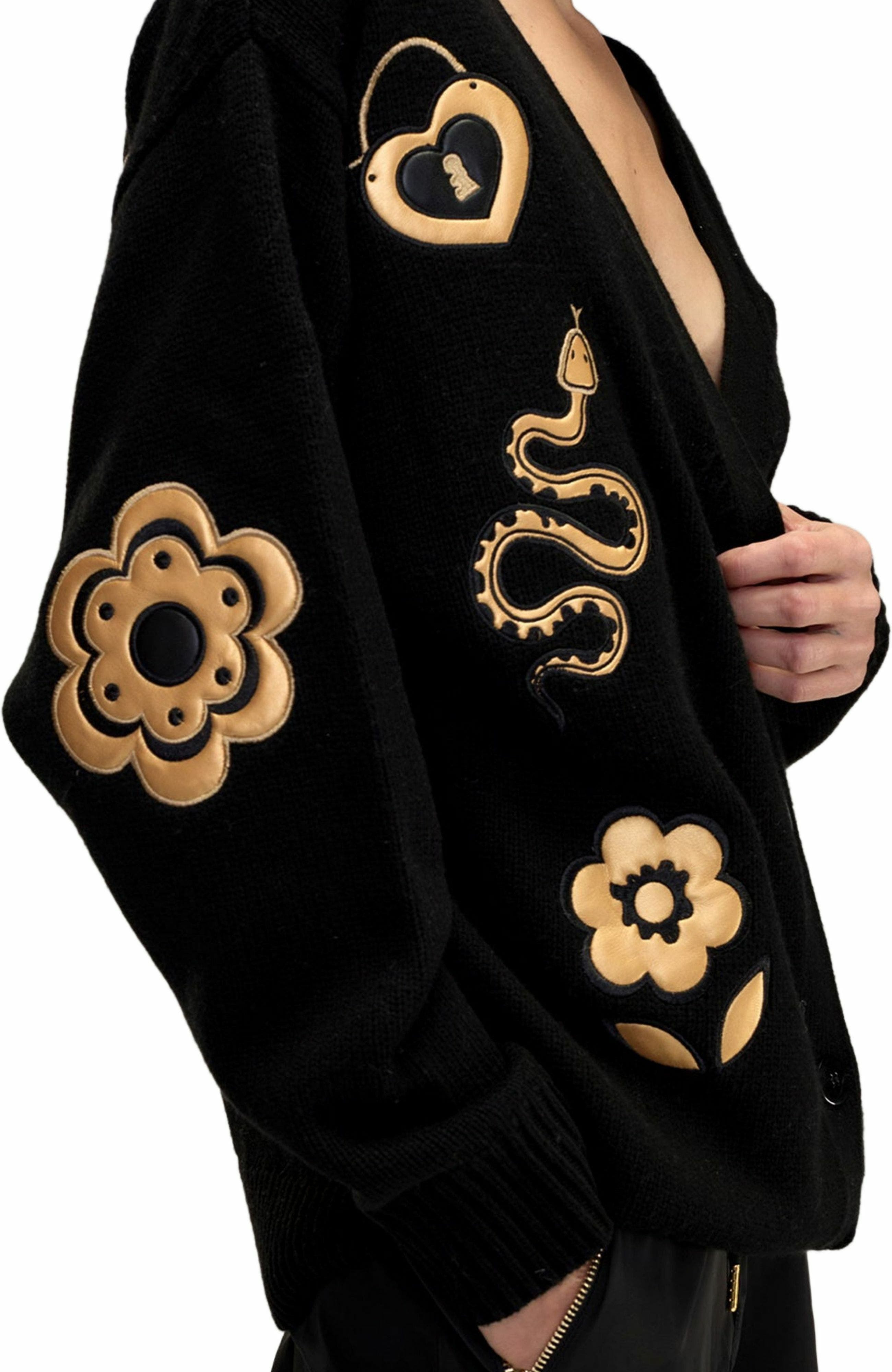 Cynthia Rowley Playful Patchwork Cardigan in Black_Gold at Nordstrom - 8