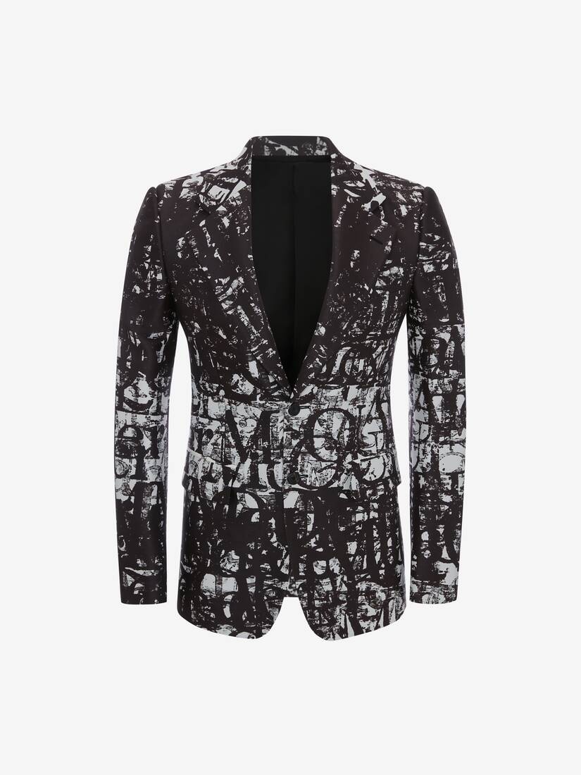 Men's McQueen Logo Stamp Single-breasted Jacket in Black/white - 1