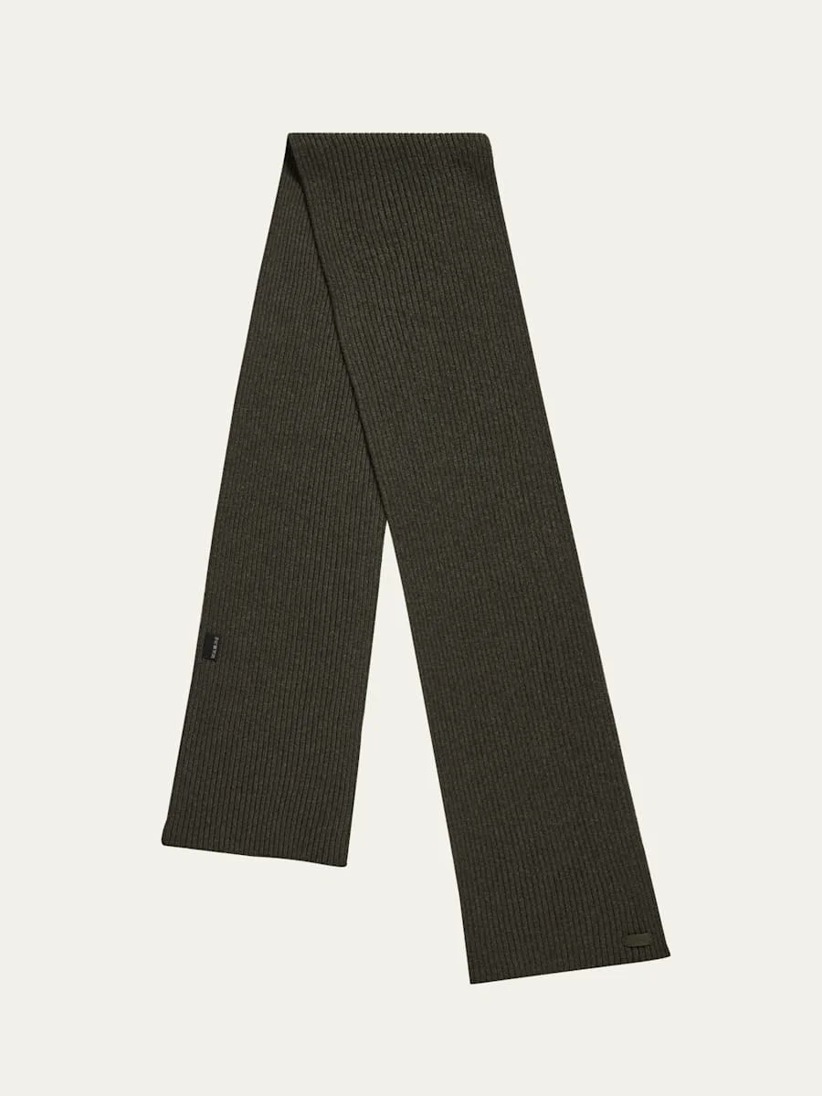 Men's Cashmere Rib Leather-Label Scarf - 1