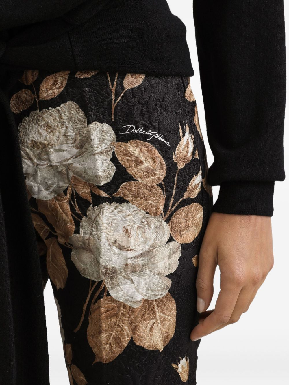 rose-print brocade trousers - 4