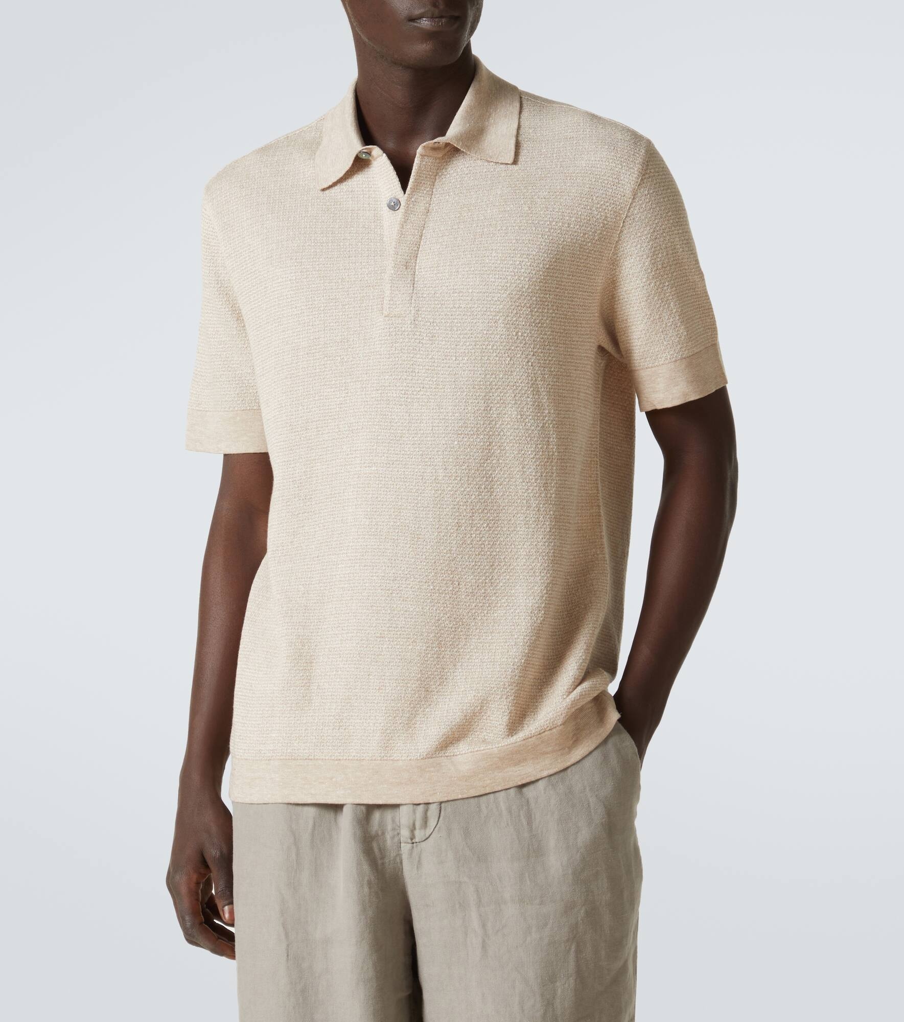 Cotton, linen, and silk polo shirt - 3