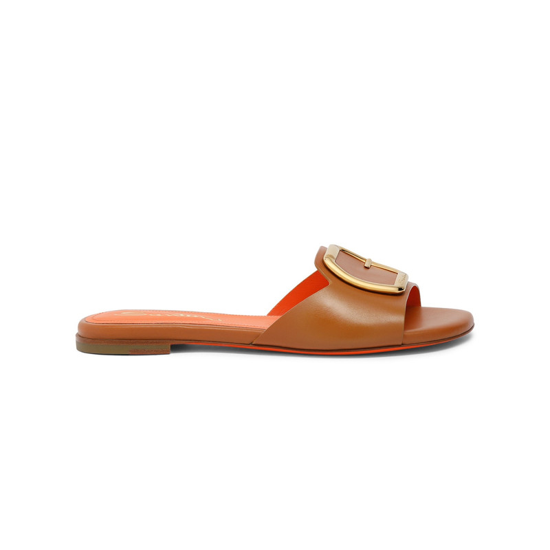 Women's brown leather slide sandal 1