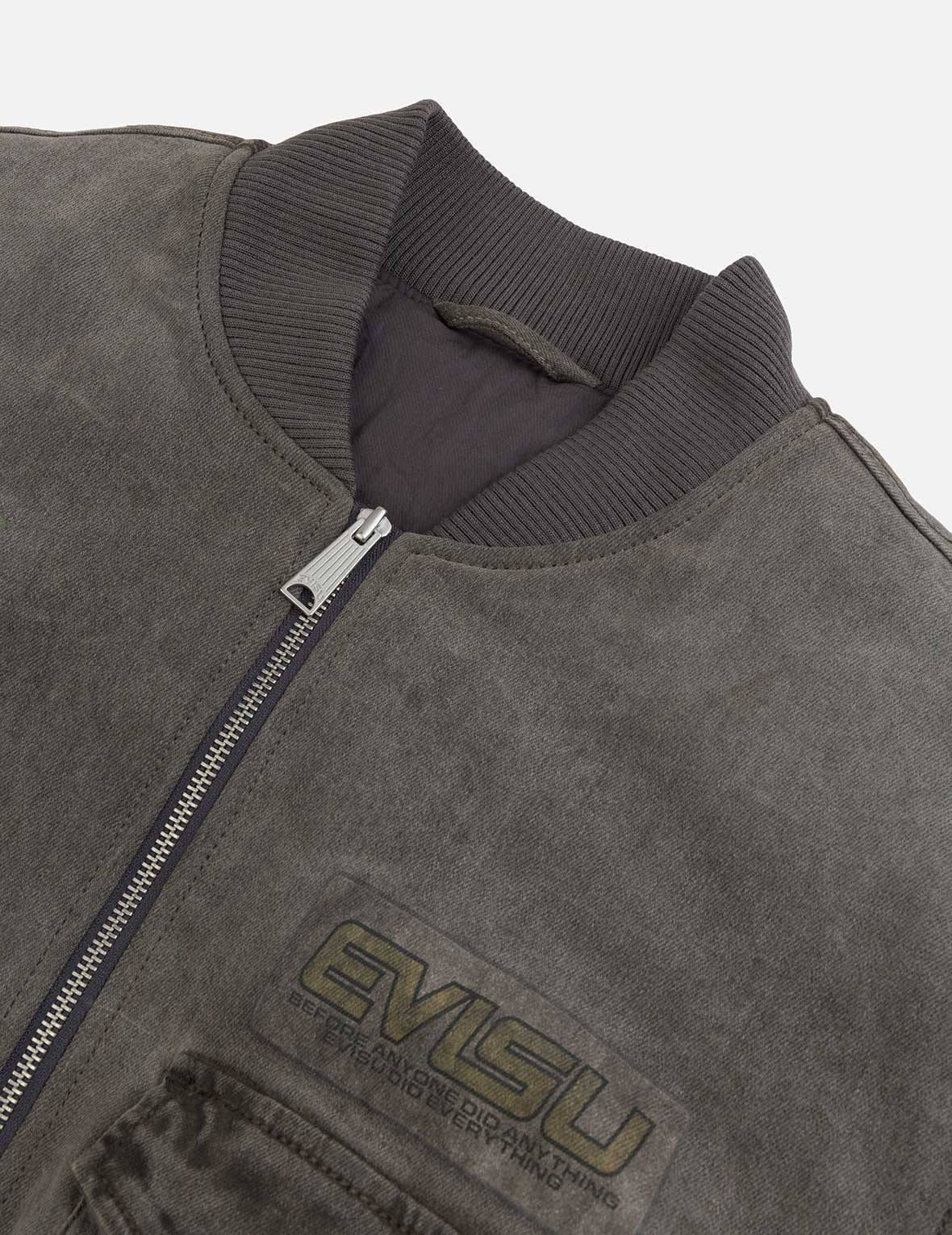 Heavy Washed Multi Logo Badges Print Regular Fit Padded Bomber Jacket - 6