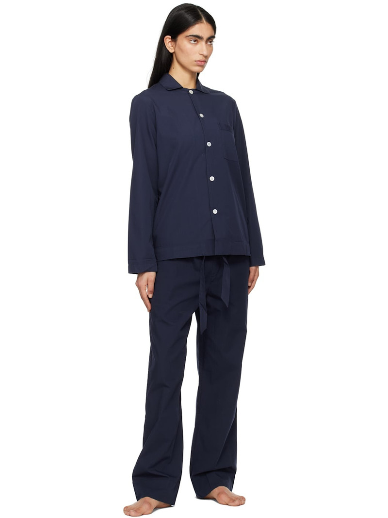 TEKLA Navy Poplin Long-Sleeved Pyjama Shirt outlook