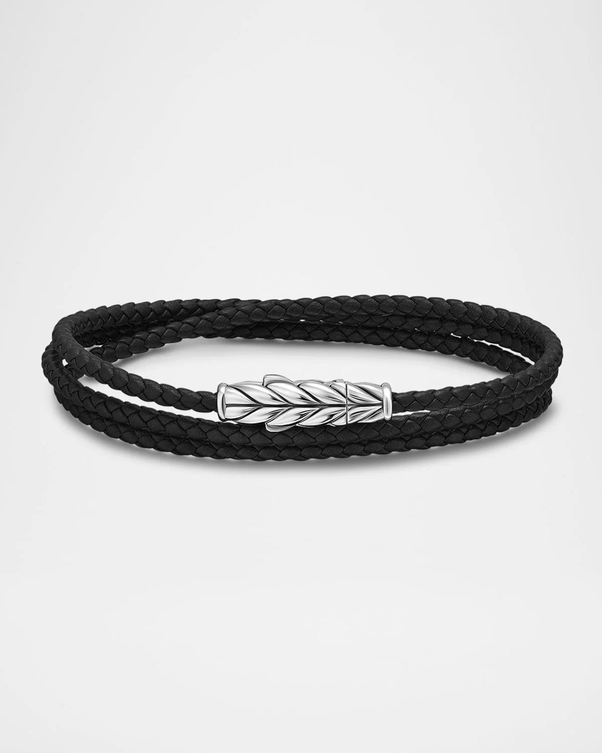 Men's Chevron Wrap Bracelet in Leather with Silver - 1