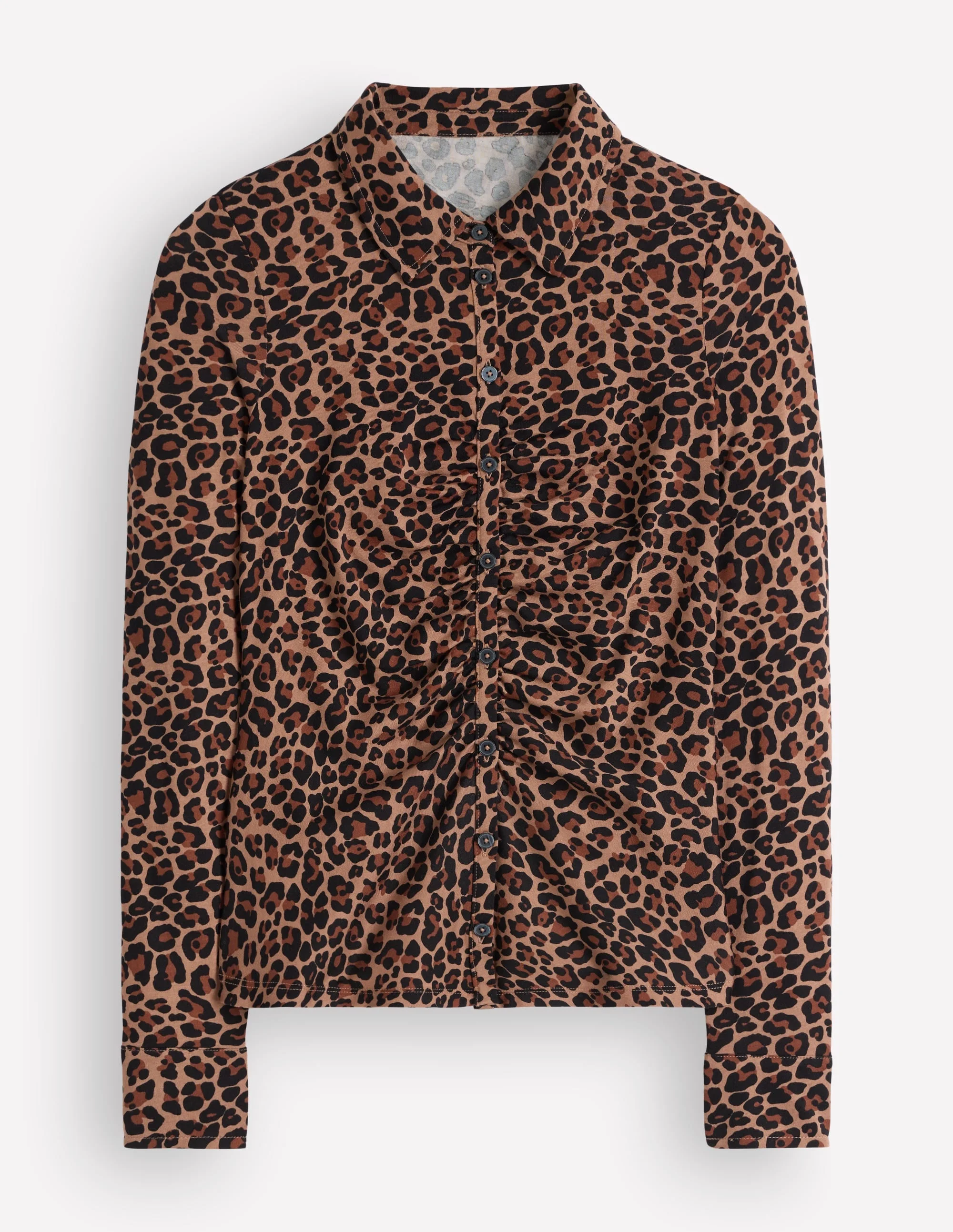 Supersoft Ruched Jersey Shirt-Camel, Leopard Fields - 1