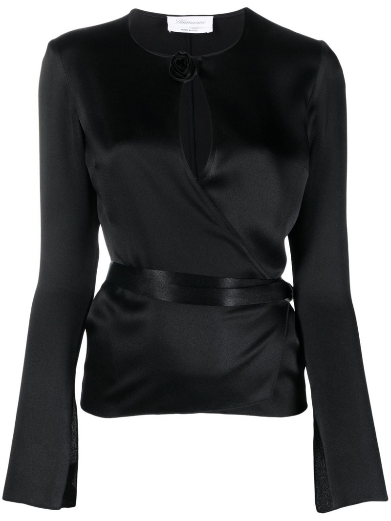 floral-appliqué wraparound blouse 1