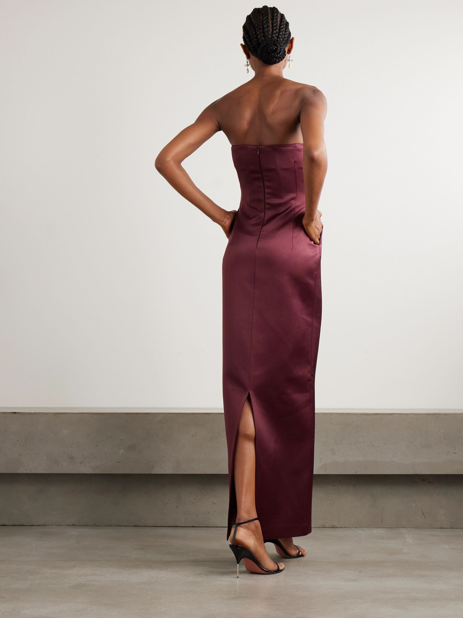 Noélie strapless crystal-embellished satin maxi dress Red - 3