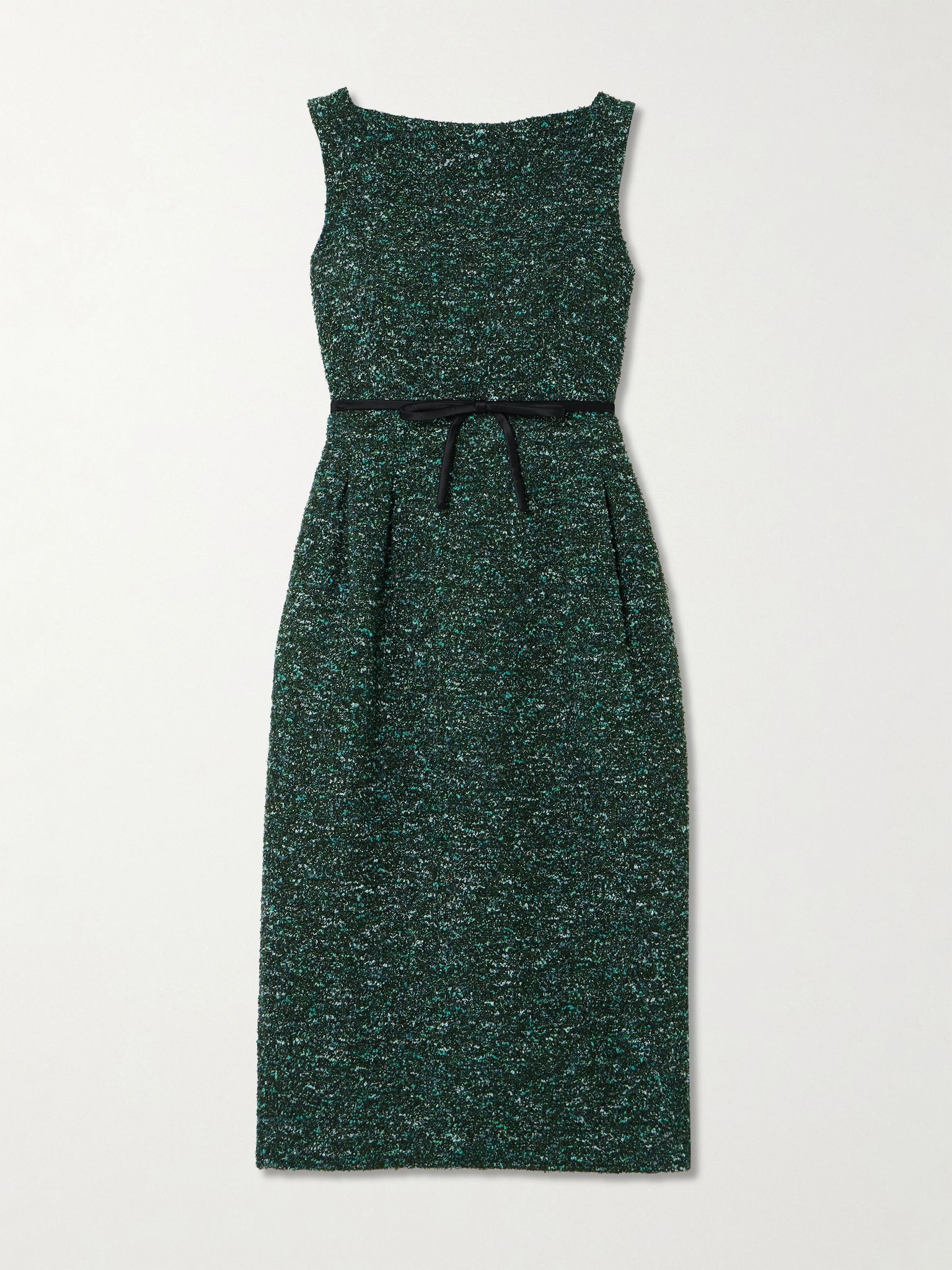 Bow-detailed bouclé-tweed midi dress Green - 1