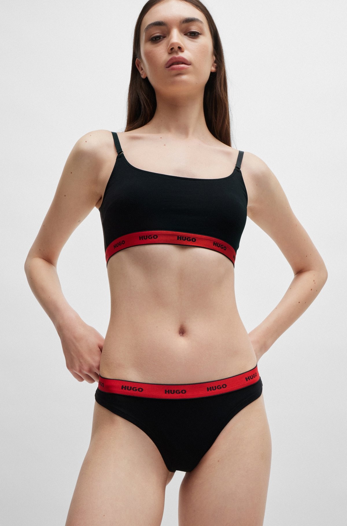 THREE-PACK OF STRETCH-COTTON THONG BRIEFS WITH LOGOS - 3